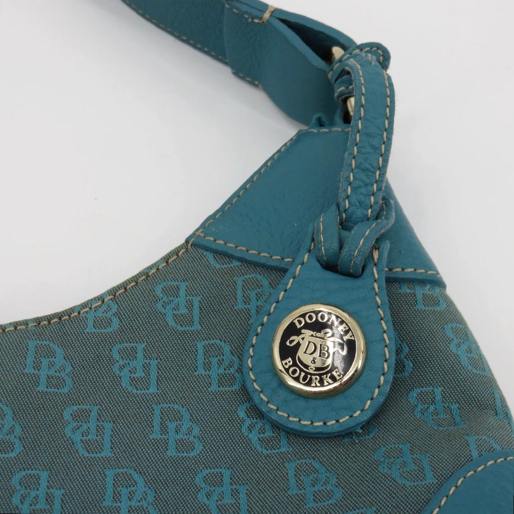 Dooney & Bourke VINTAGE Dooney & Bourke Signature DB Logo Jacquard Hobo Shoulder Bag Blue Leather Y2K Women Adults Size ONE SIZE - 4 Thumbnail