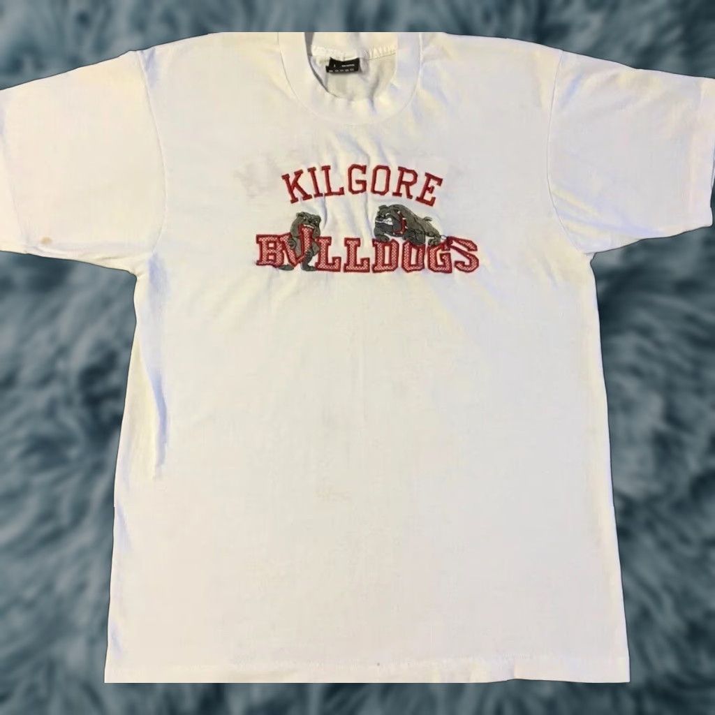Vintage VINTAGE Kilgore Bulldogs Shirt Mens L White 90s Grunge/College/Track USA Made in USA Short Sleeve Single Stitch Size US L / EU 52-54 / 3 - 1 Thumbnail