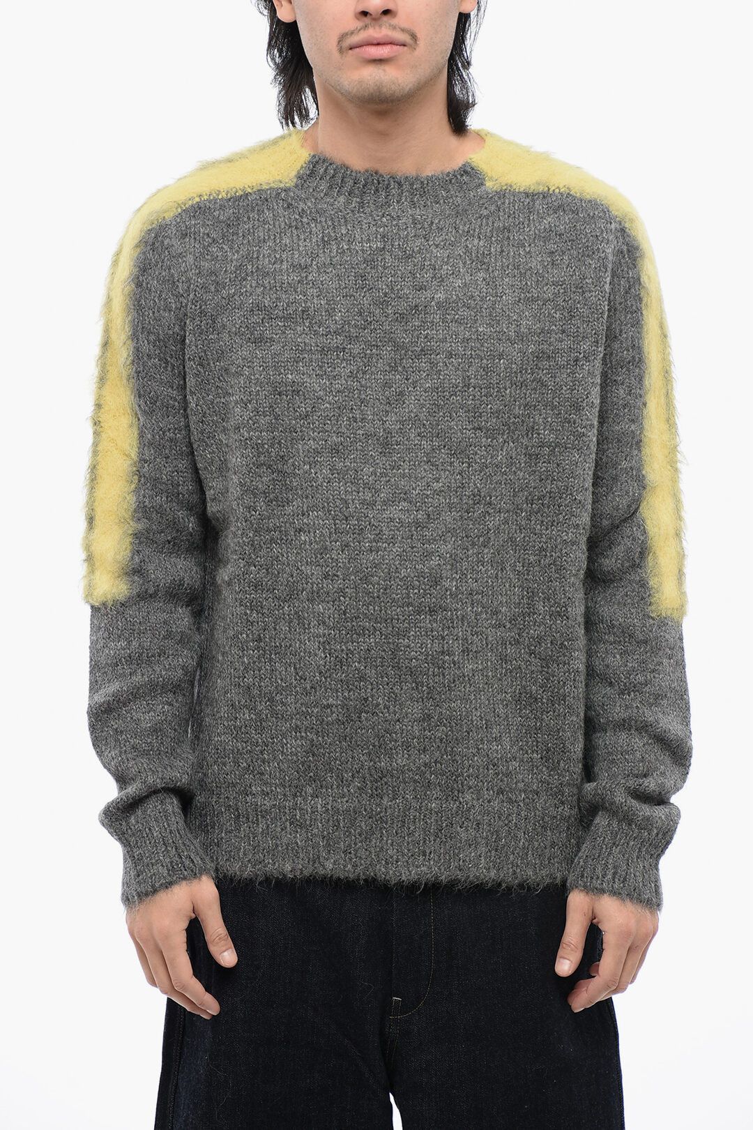Jil Sander og1mm0625 Contrasting Bands Wool Sweater in Grey Size US L / EU 52-54 / 3 - 1 Thumbnail