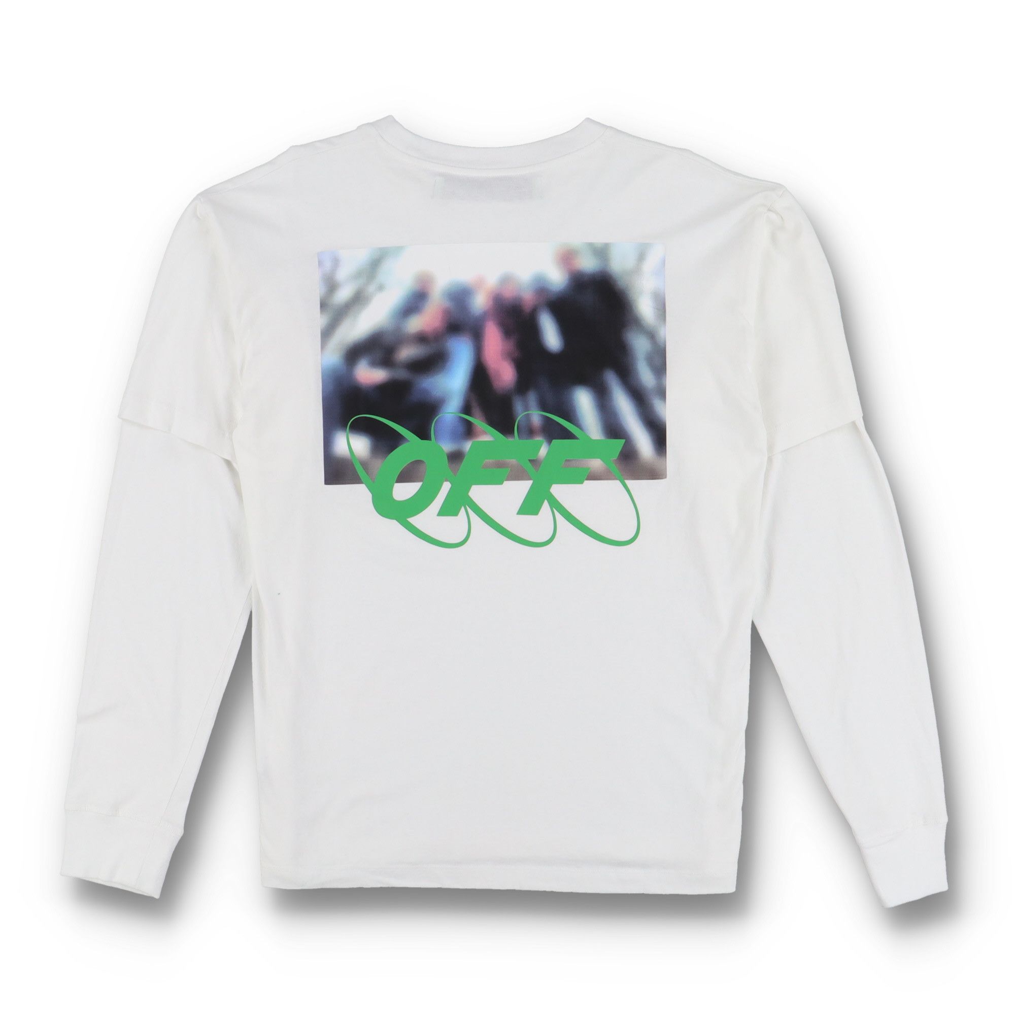 Off-White White Sprayed Blurred Logo Double Layer LS T-Shirt Size US M / EU 48-50 / 2 - 1 Thumbnail