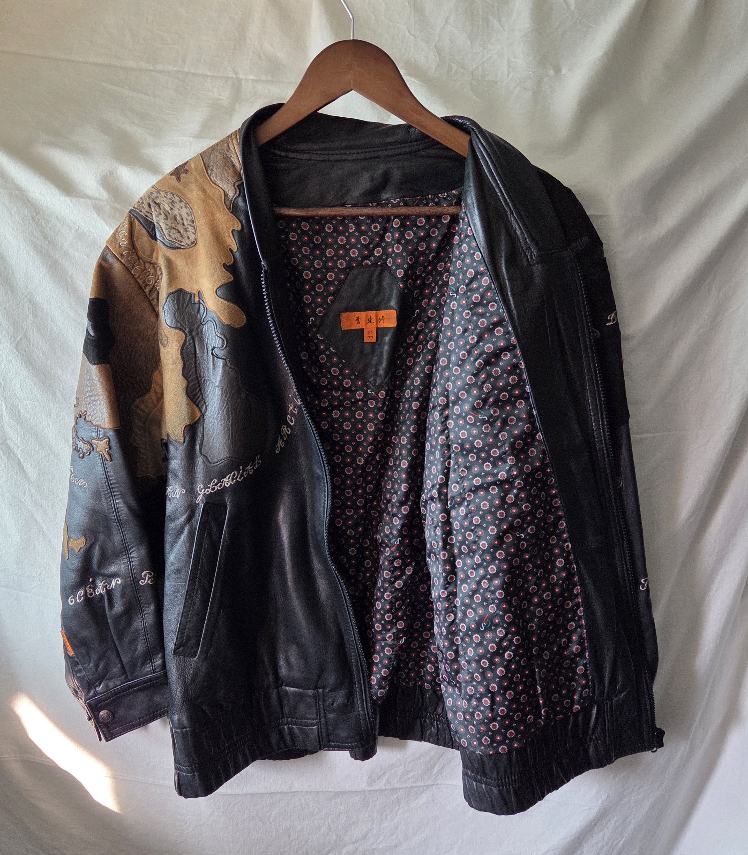 Other World Map Patch Lambskin Leather Jacket Size US L / EU 52-54 / 3 - 6 Thumbnail