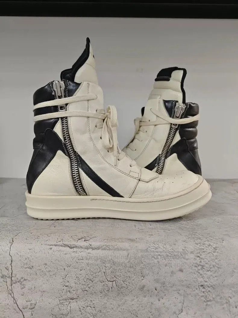 Rick Owens Rick Owens White và Black Geobasket Sneakers. Size US 7.5 / EU 40-41 - 6 Thumbnail