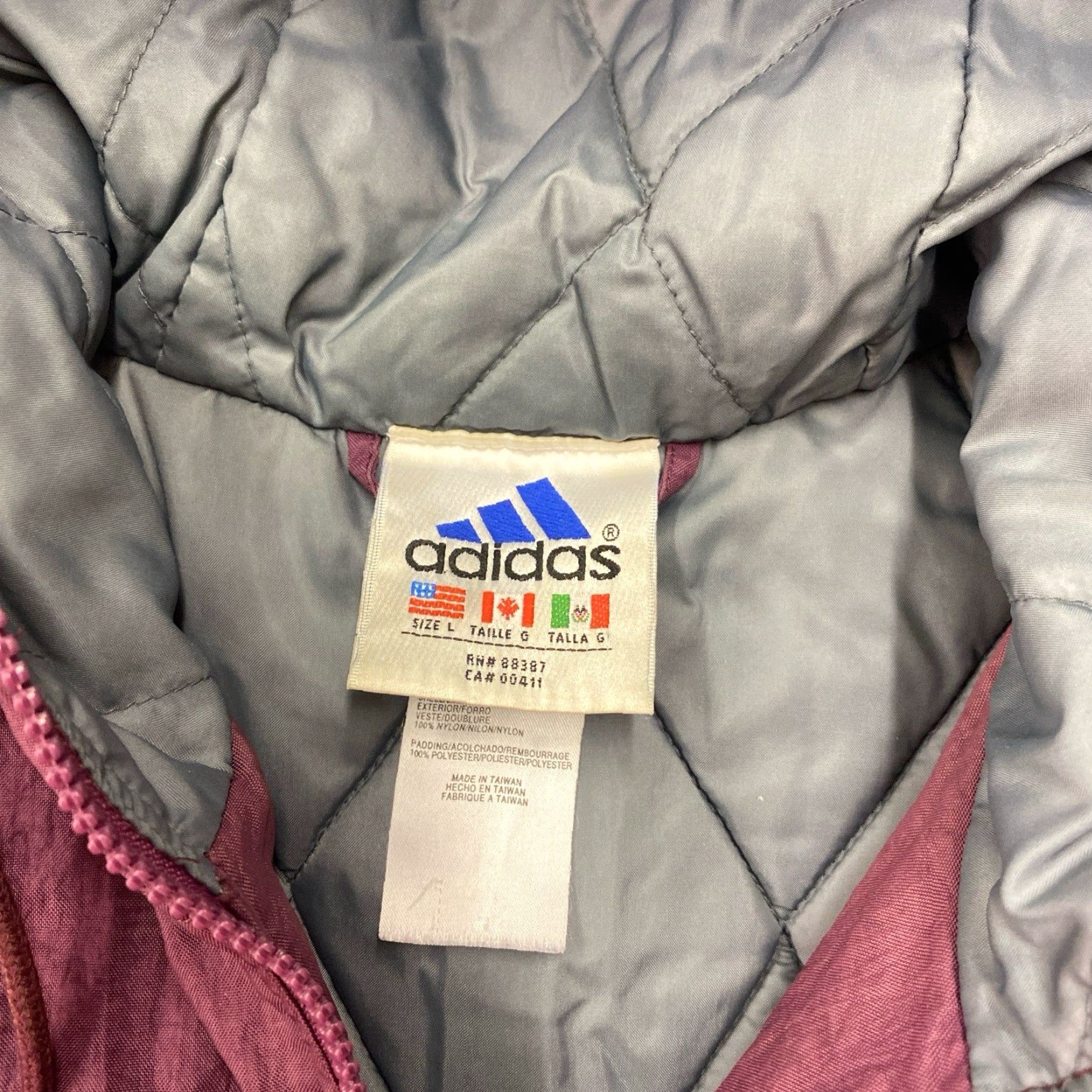 Adidas VTG Adidas Logo Winter Hooded Coat Jacket Quilted Maroon Gray Size Large Mens Jacket Size US L / EU 52-54 / 3 - 4 Thumbnail