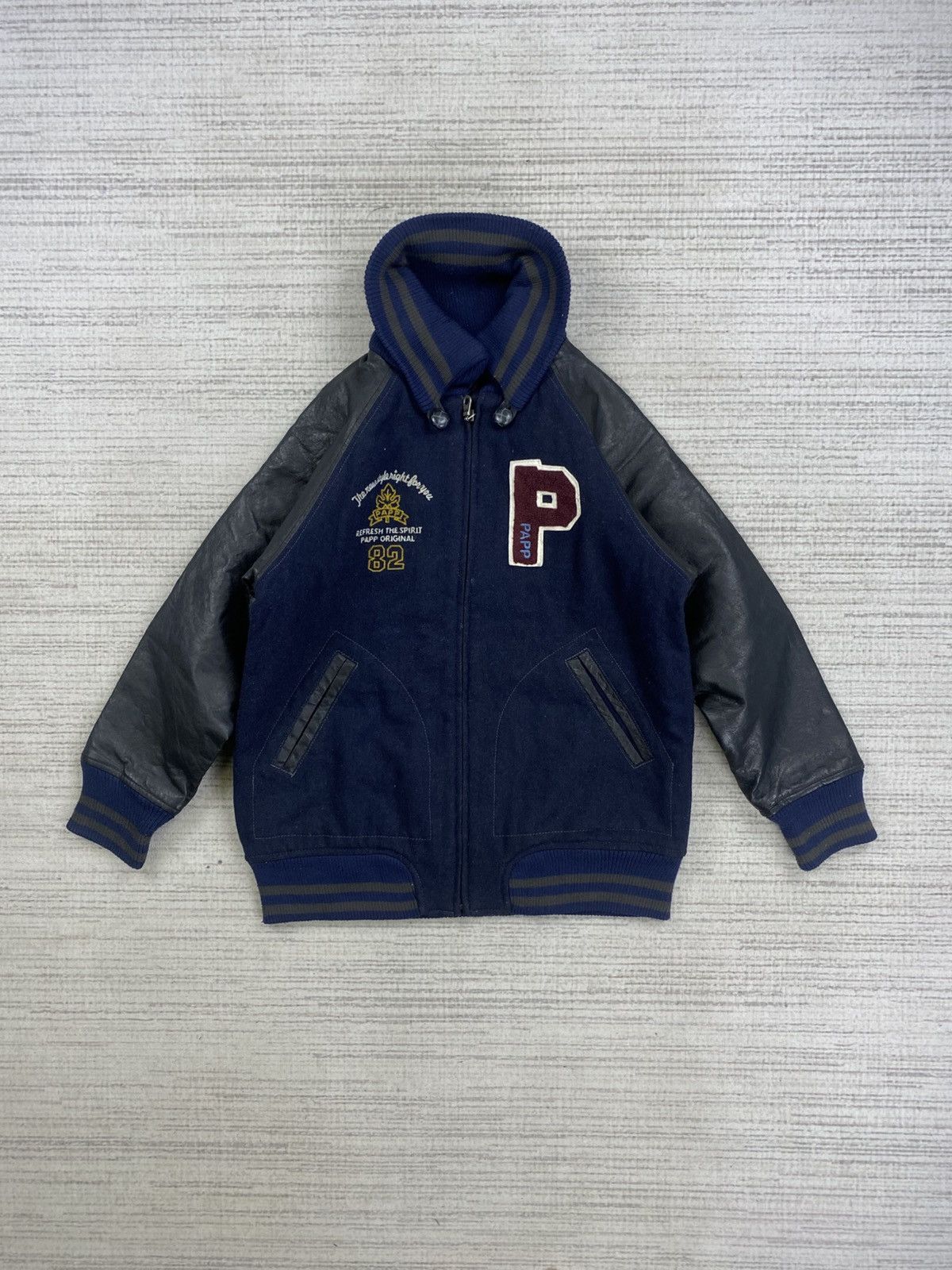 Japanese Brand × Vintage Vintage 90s Papp Leather Sleeve Varsity Jacket For Kids Size US XXS / EU 40 - 5 Thumbnail