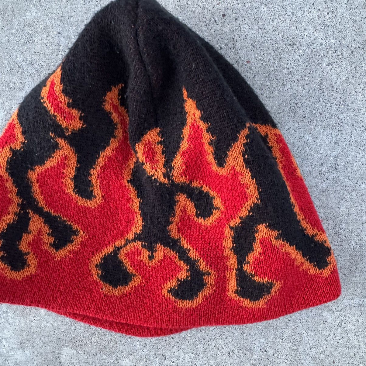 Harley Davidson × JNCO Vintage 90s Made In USA Fire Flame Skull Cap Skater Beanie Size ONE SIZE - 4 Thumbnail