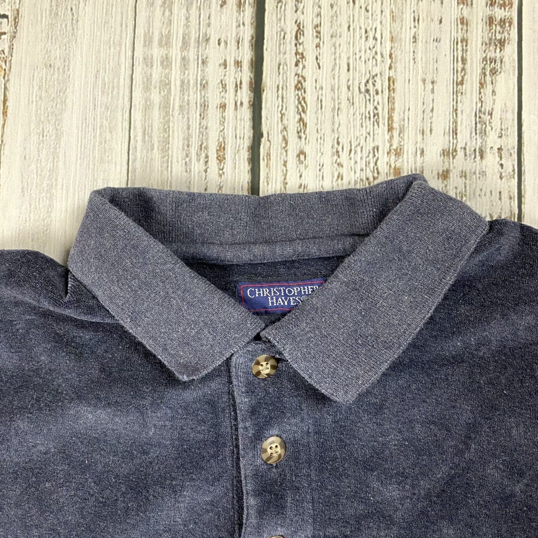 Velour VINTAGE 1980s CHRISTOPHER HAYES SLATE BLUE COTTON VELOUR LONG SLEEVE POLO SHIRT LARGE MENS Size US L / EU 52-54 / 3 - 3 Thumbnail