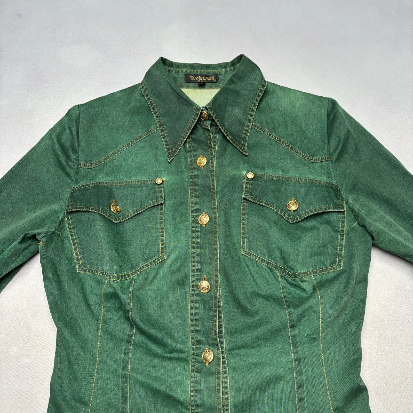 Roberto Cavalli Vintage Roberto Cavalli Fitted Button Up Shirt Women's Small Size S / US 4 / IT 40 - 2 Thumbnail