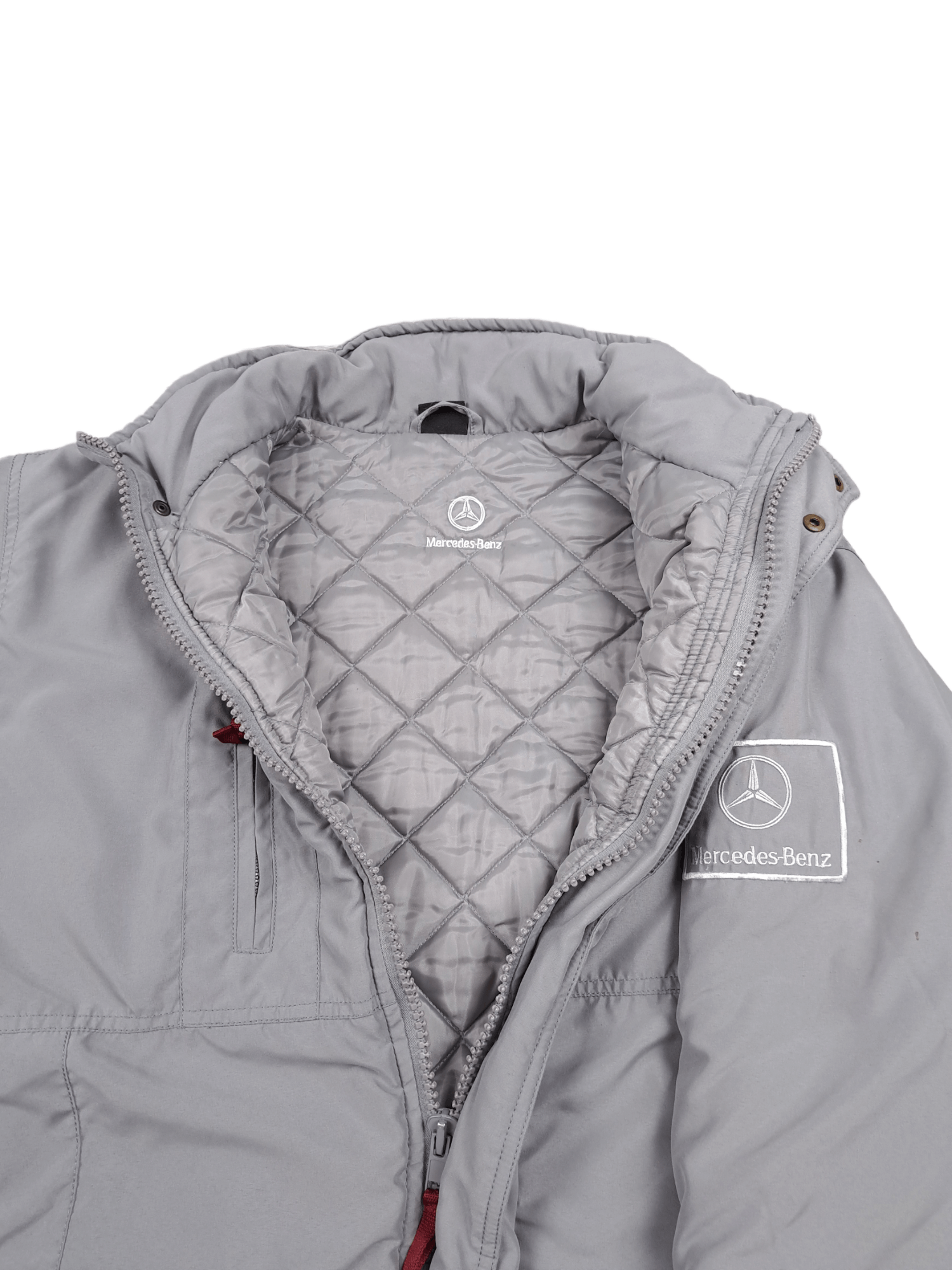 Mercedes-Benz 💎 Vintage Gray Quilted Bomber Jacket Racing Y2K 90s Size US L / EU 52-54 / 3 - 4 Thumbnail