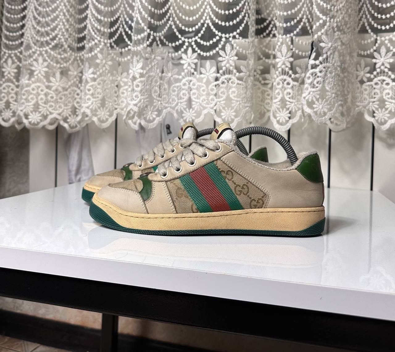 Gucci Gucci Screener Leather GG Canvas Double G Logo Sneakers Size US 5.5 / IT 35.5 - 1 Thumbnail