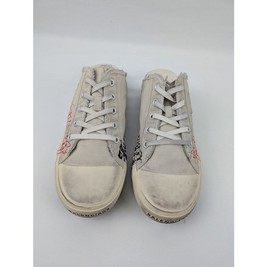 Balenciaga o1rshd1 Dest Canvas Paris Mule in White/Red/Black Size US 11 / EU 44 - 11 Thumbnail