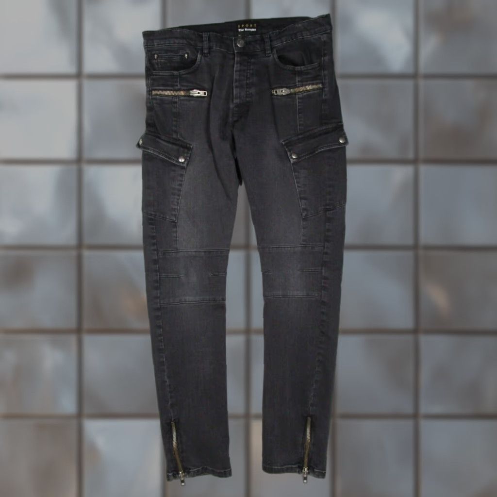 The Kooples The Kooples Men's Jeans 31 Black Slim Fit Denim Zip Ankle Skull Accents Cargo Pockets Rustic Style Size US 31 - 1 Thumbnail