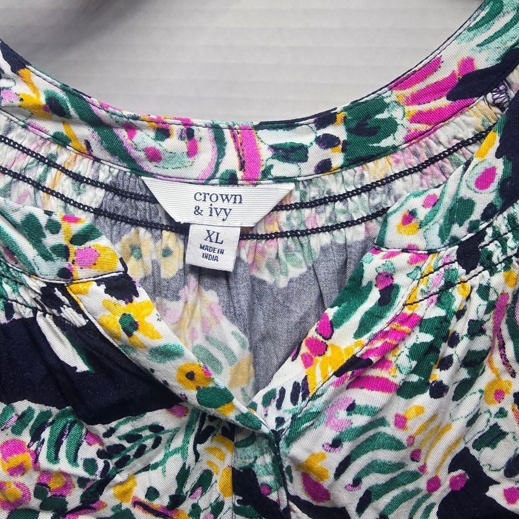 The Unbranded Brand Women's Crown & Ivy Blouse XL Black Multi-color Paisley Size XL / US 12-14 / IT 48-50 - 2 Thumbnail