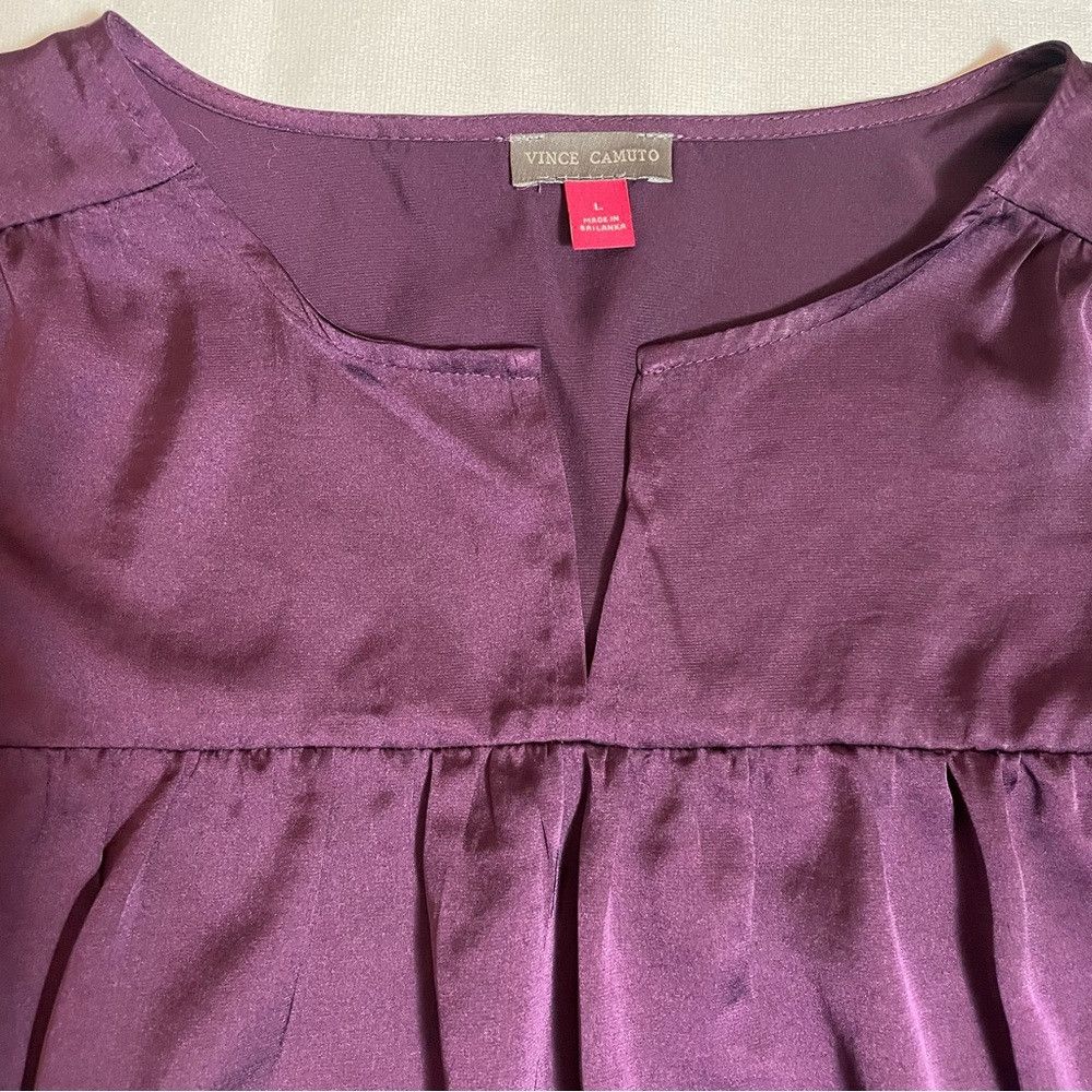 Vince Camuto Vince Camuto V-Neck Satin Purple Puff Sleeve Blouse Size L Size L / US 10 / IT 46 - 6 Thumbnail