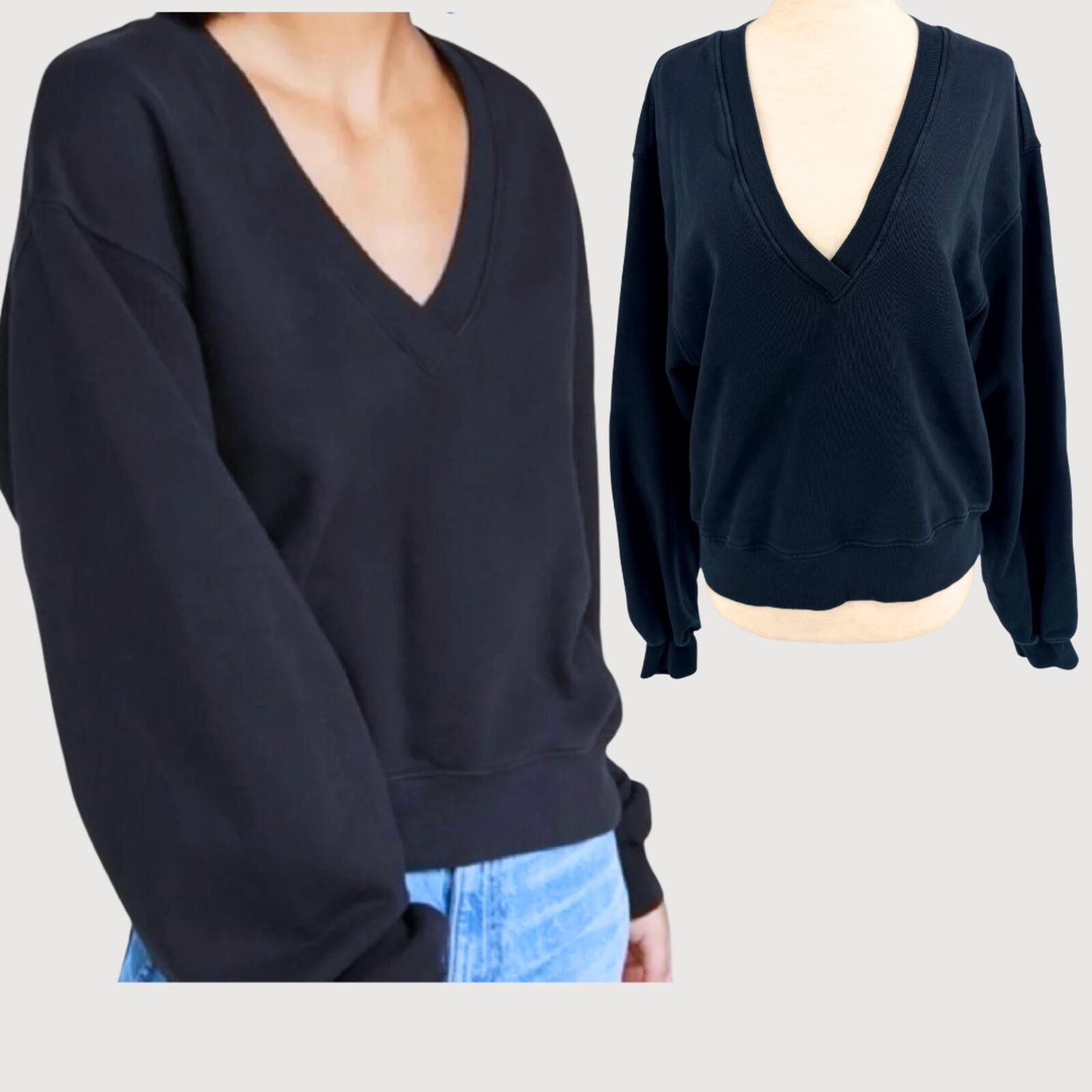 Agolde Agolde Low V Neck French Terry Sweatshirt Navy XS Size US XS / EU 42 / 0 - 1 Thumbnail