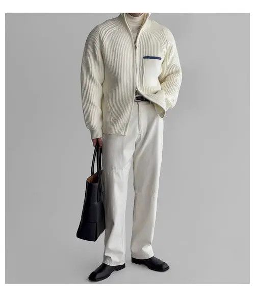 VIBE Vintage Beige Double Pull-On Knit Stand-Up L Jacket Coat Size US L / EU 52-54 / 3 - 6 Thumbnail
