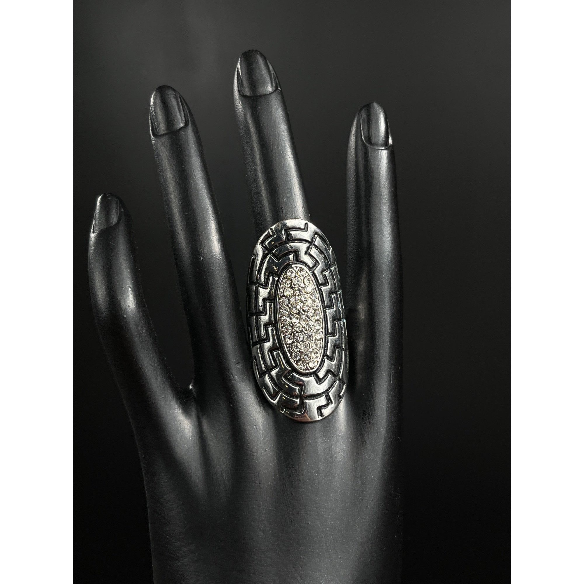 Other Wide Oval Silver Statement Ring SKU 032 With Sparkling Cente Size ONE SIZE - 1 Thumbnail