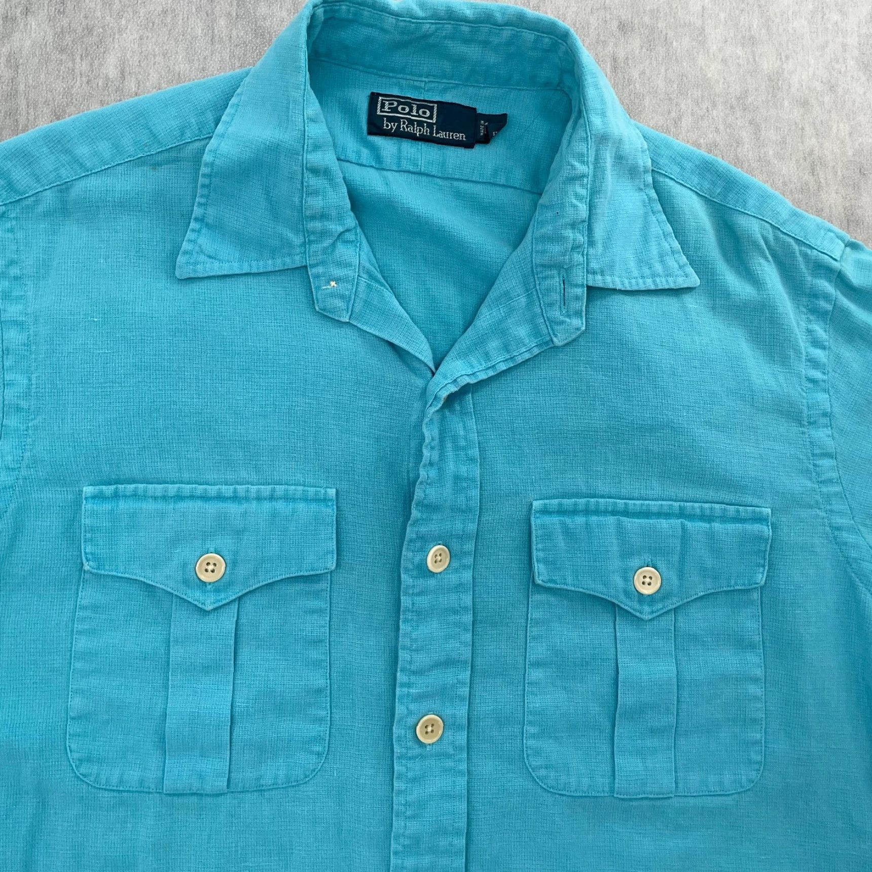 Polo Ralph Lauren VINTAGE Polo Ralph Lauren Shirt Men Adult Medium Blue Linen Cotton Button-Up Short Sleeve M Blue Polo Shirt 90s Mens Size US M / EU 48-50 / 2 - 3 Thumbnail