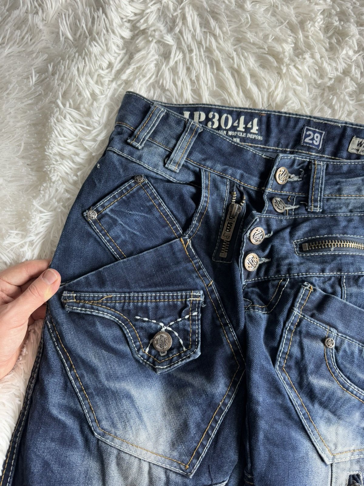 If Six Was Nine Japan Rag Crazy Utility Patchwork Washed Wide Denim Jeans Size US 29 - 10 Thumbnail
