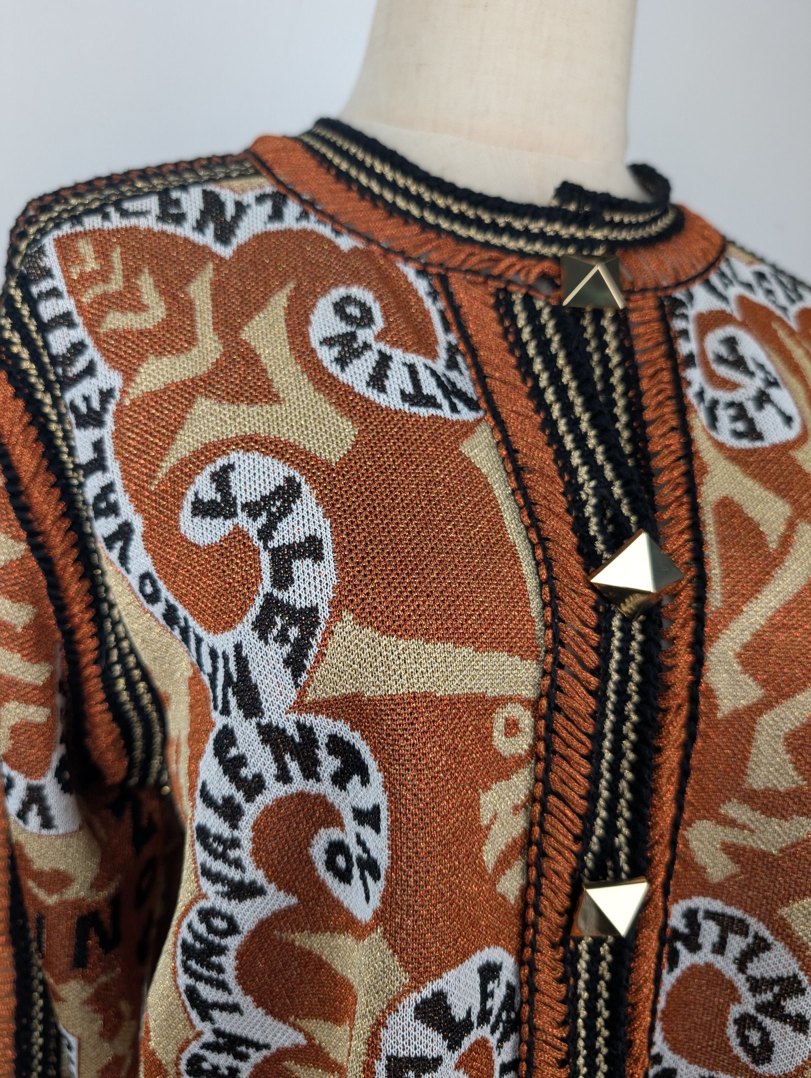 Valentino Valentino Gold Rockstud Manifeesto Bandana Knit Cardigan Size M / US 6-8 / IT 42-44 - 4 Thumbnail