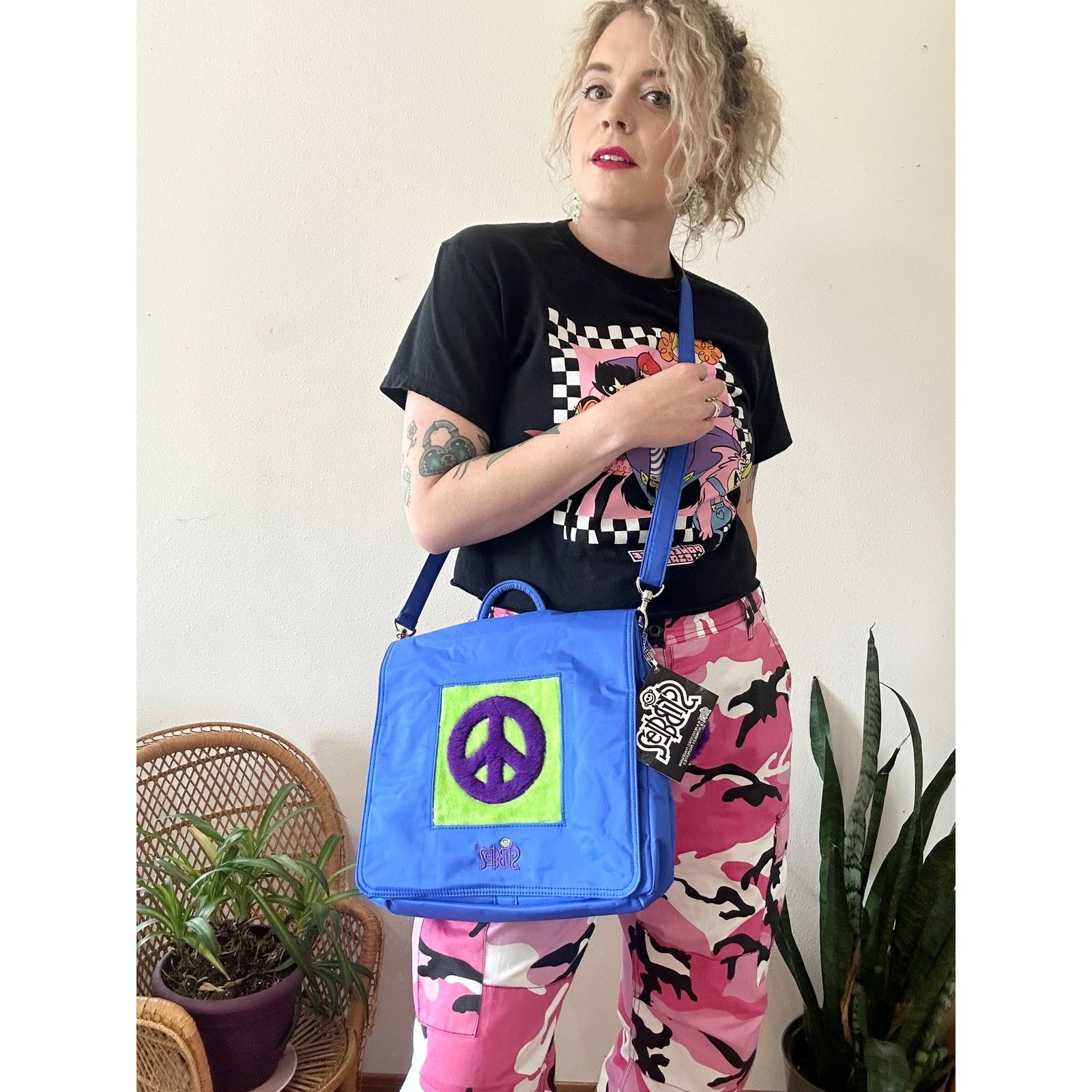 Other NOS Y2K Fuzzy Peace Sign Convertible Bag Size ONE SIZE - 2 Thumbnail