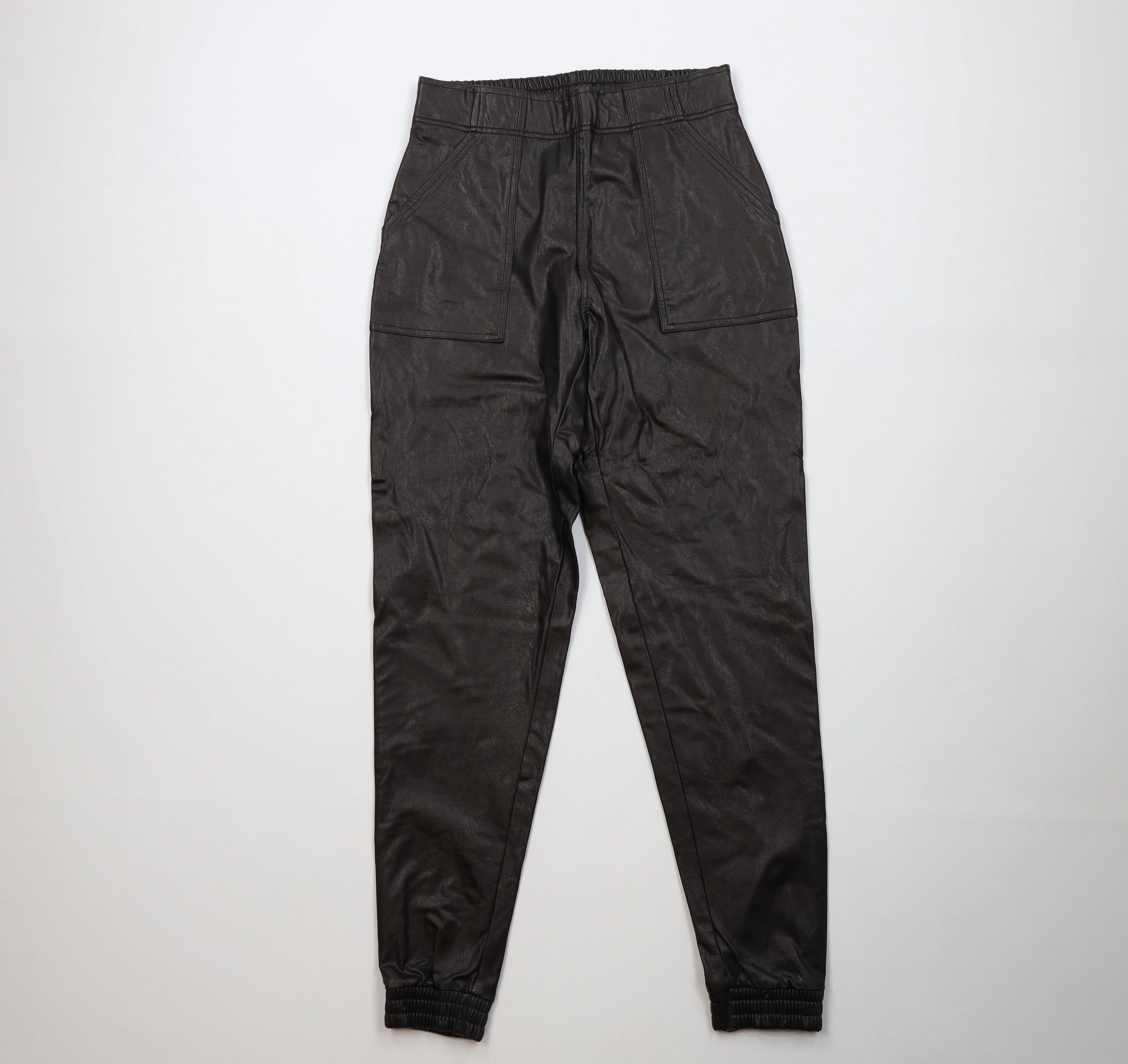 Vintage Spanx Faux Leather Like Joggers Pants Black Noir Cuffed Size 28" / US 6 / IT 42 - 1 Thumbnail