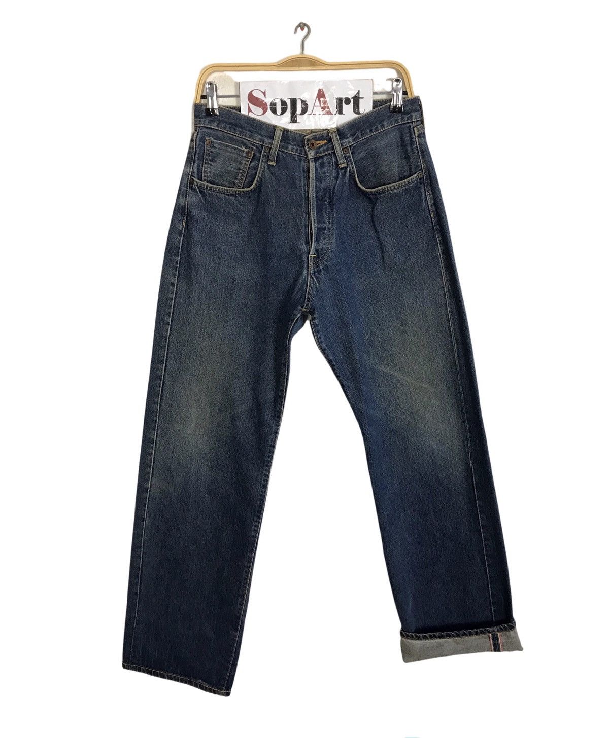 Edwin × Vintage Vintage Edwin 505 Selvedge Distressed Denim Jeans Size US 30 / EU 46 - 1 Thumbnail