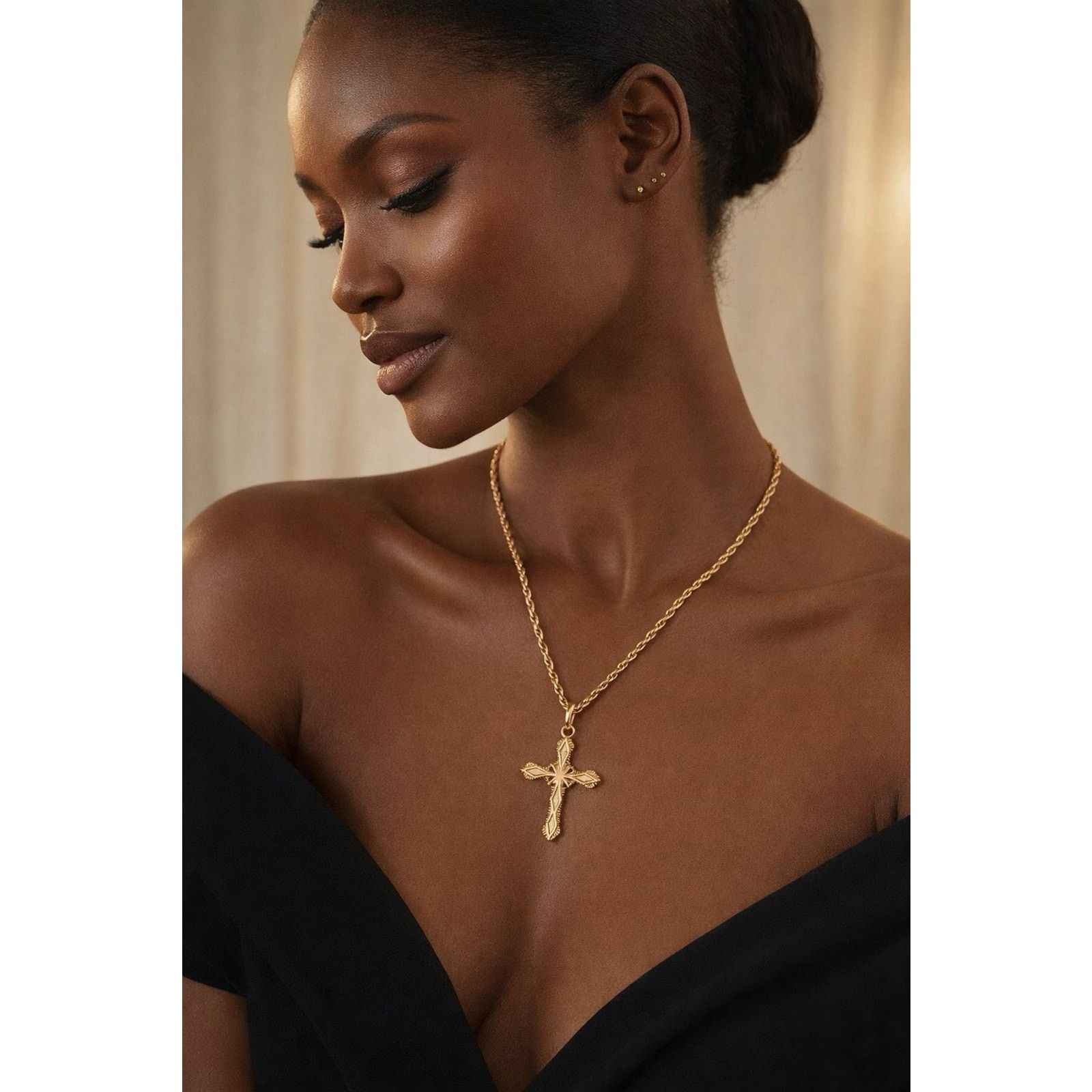 Other Vintage Gold Tone Cross Pendant Necklace 24 Inch Chain Size ONE SIZE - 1 Thumbnail