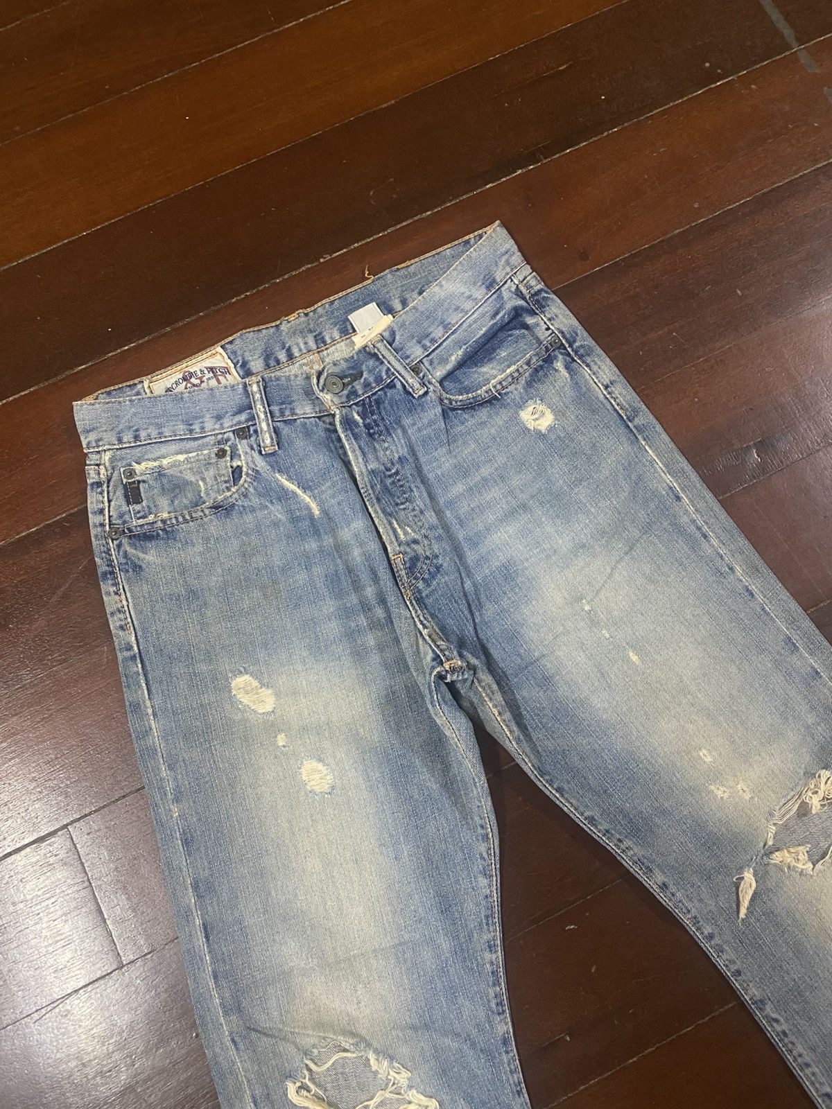 Abercrombie & Fitch Y2k Fitch Baggy Selvedge Vintage distressed mud wash Size US 32 / EU 48 - 6 Thumbnail