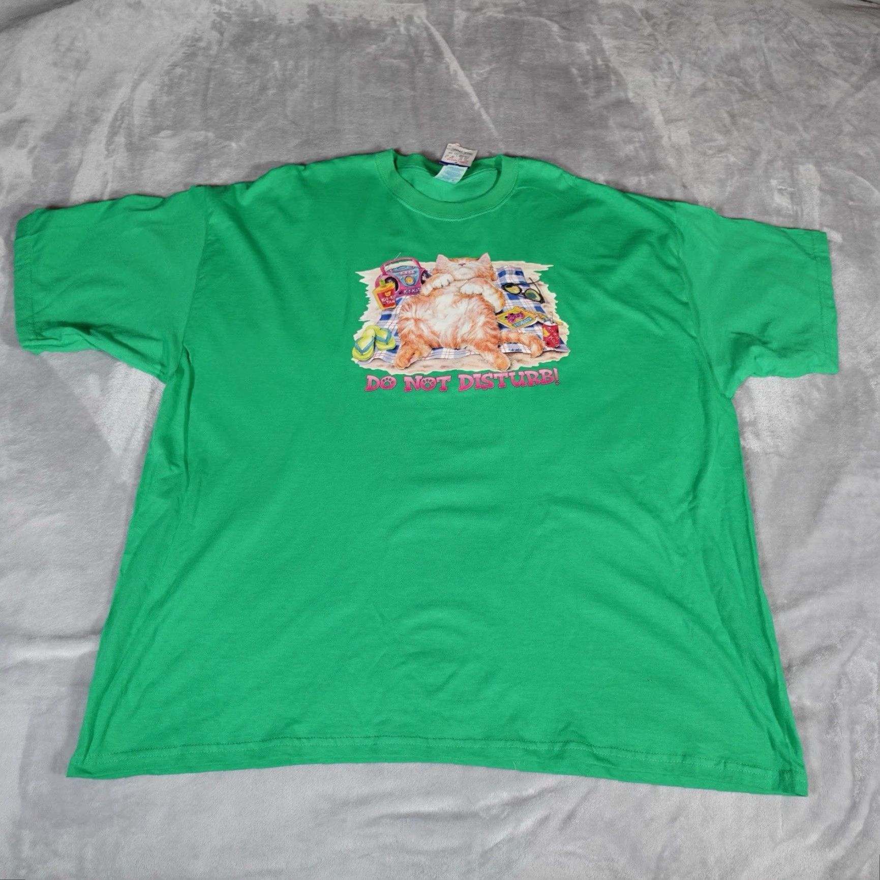 Vintage VINTAGE Do Not Disturb Cat T-Shirt Mens 3XL Green Funny Graphic Print Crew Neck Cotton Shirt Summer Fall 2000s Size US XXL / EU 58 / 5 - 2 Thumbnail