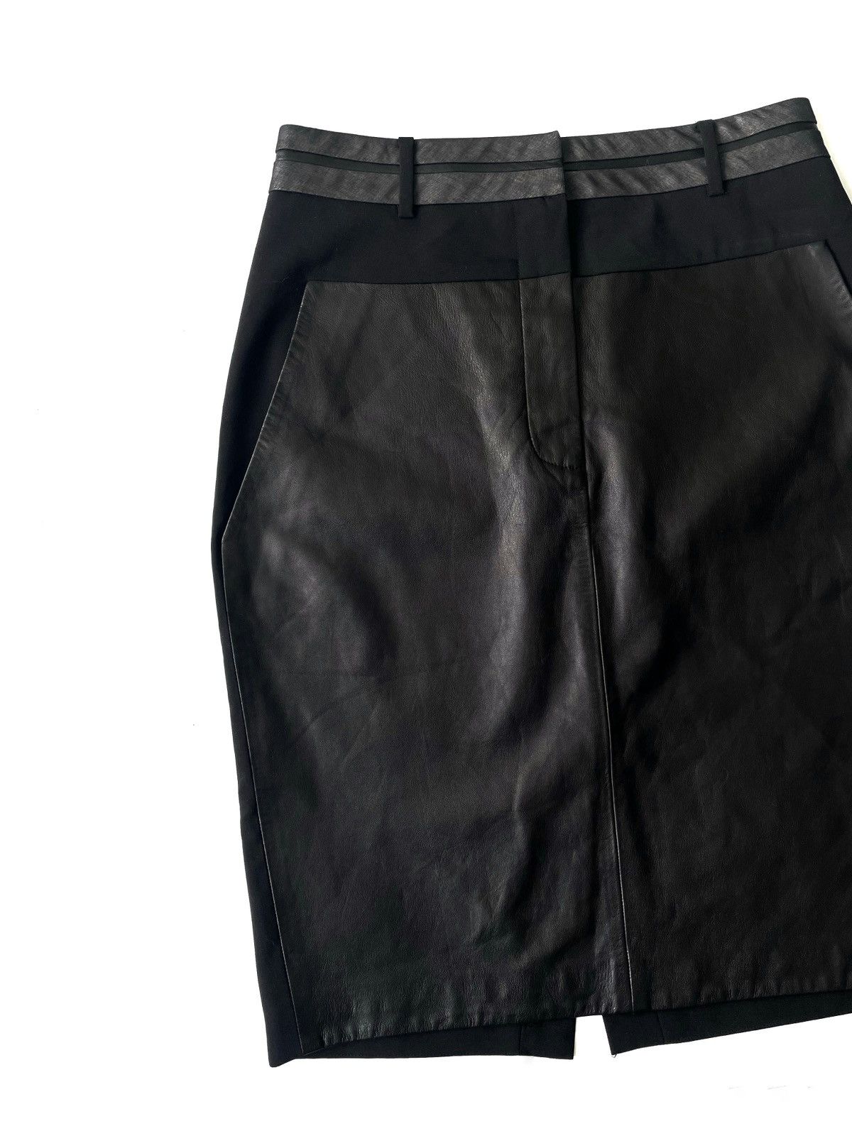 Alexander Wang Alexander Wang Black Midi Skirt Wool & Leather Size 6/M-L Size 30" / US 8 / IT 44 - 2 Thumbnail