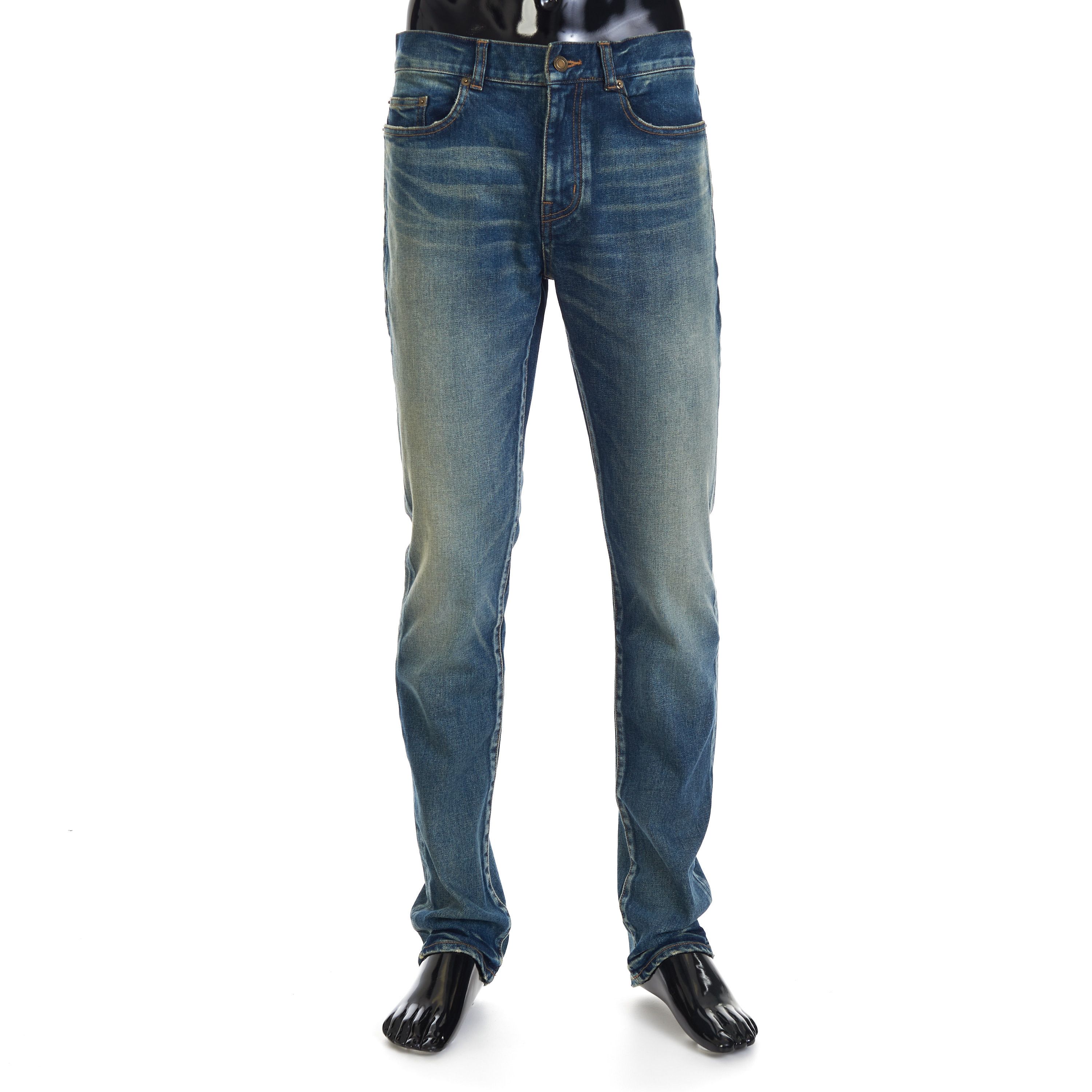 image of Saint Laurent Paris Skinny Jeans - Vintage Blue Denim, Mid Rise, Five Pocket, Men's (Size 31)