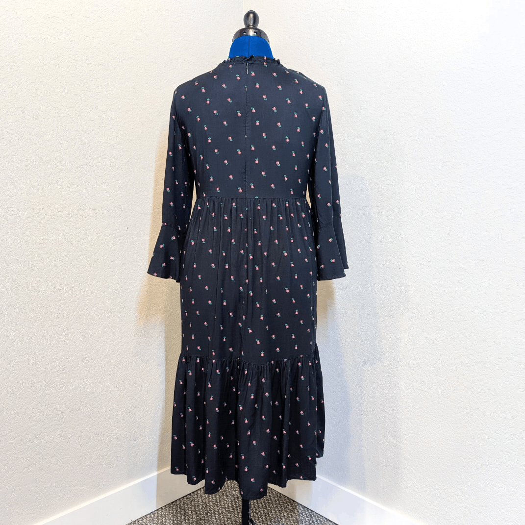 Loft Loft Navy Floral Ruffle Midi Prairie Dress Size S Size S / US 4 / IT 40 - 3 Thumbnail