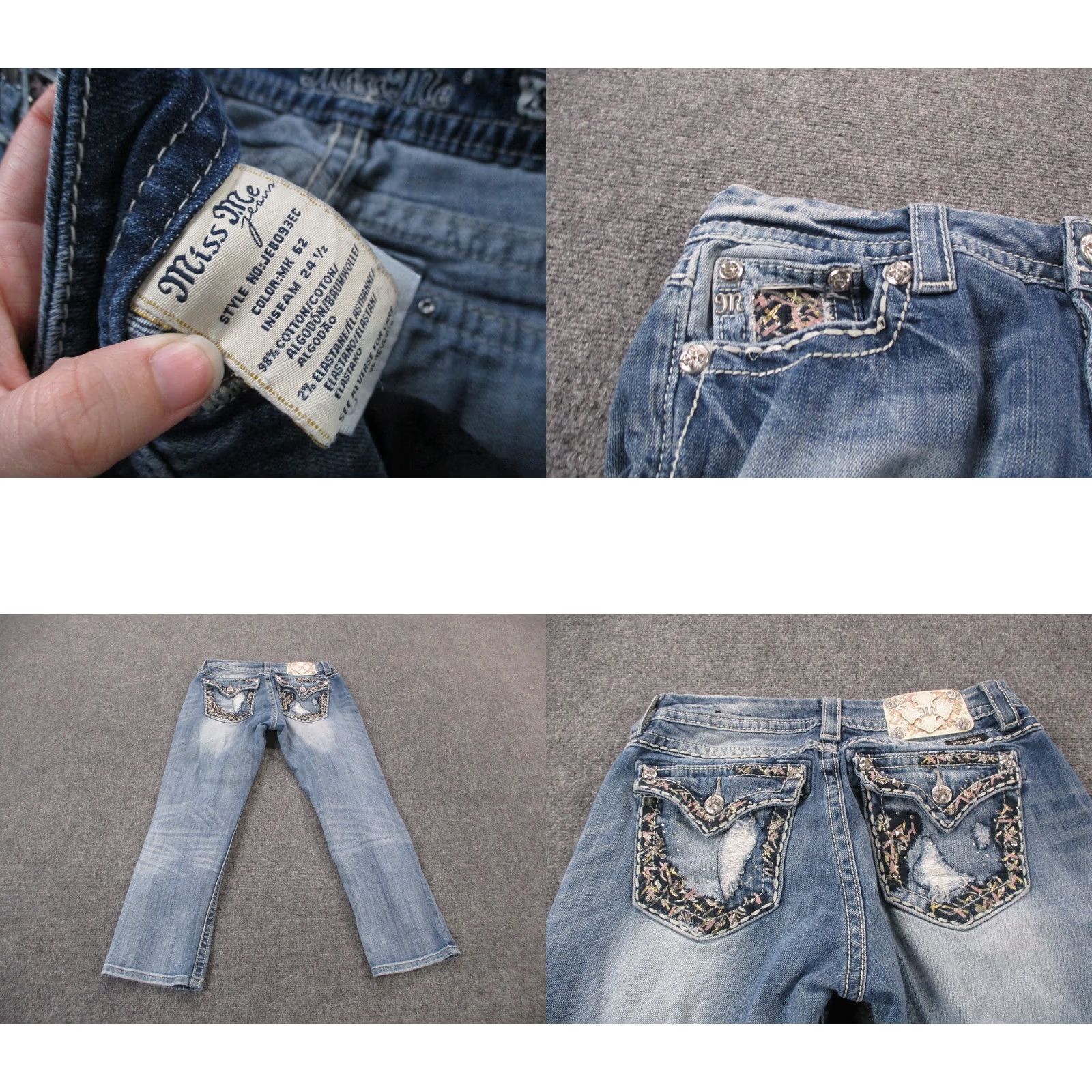 Miss Me Miss Me Jeans Womens 28 Denim Easy Cropped Faded Rhinestone Embroidered Y2K Size 28" / US 6 / IT 42 - 8 Thumbnail