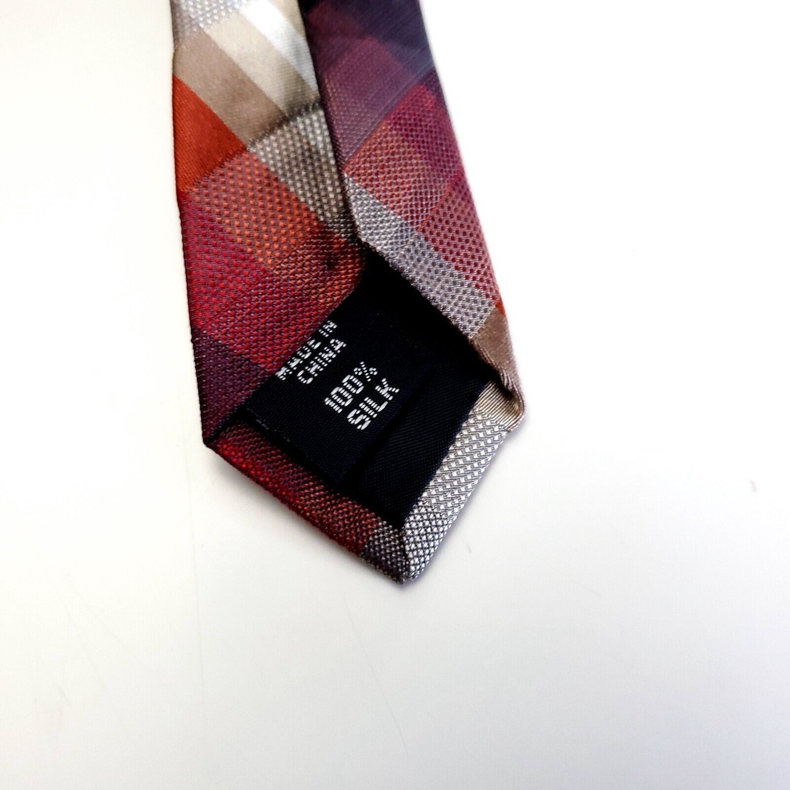 Van Heusen NEW Van Heusen Red Gray Gradient Plaid Woven Silk Tie Size ONE SIZE - 5 Thumbnail