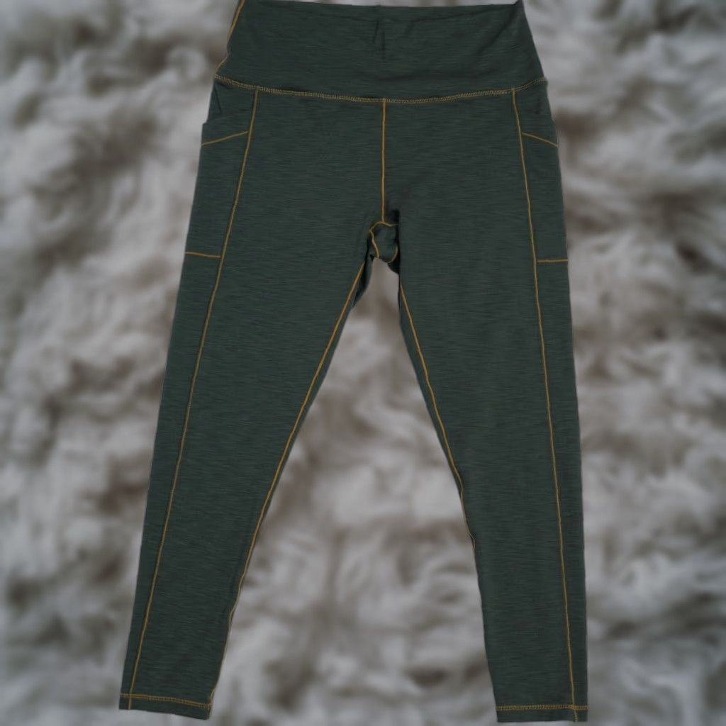 Prana VINTAGE Prana Leggings Women’s XL Green Ribbed Pockets High Rise Athletic Yoga Workout Size 40" / US 18 - 1 Thumbnail