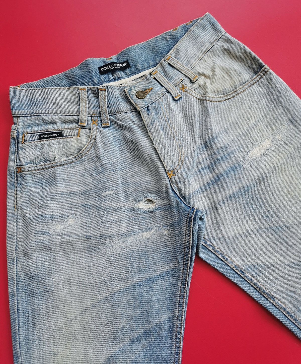 Dolce & Gabbana Thrashed Vintage 00s D&G Distressed Repair Denim Jeans Size US 30 / EU 46 - 5 Thumbnail