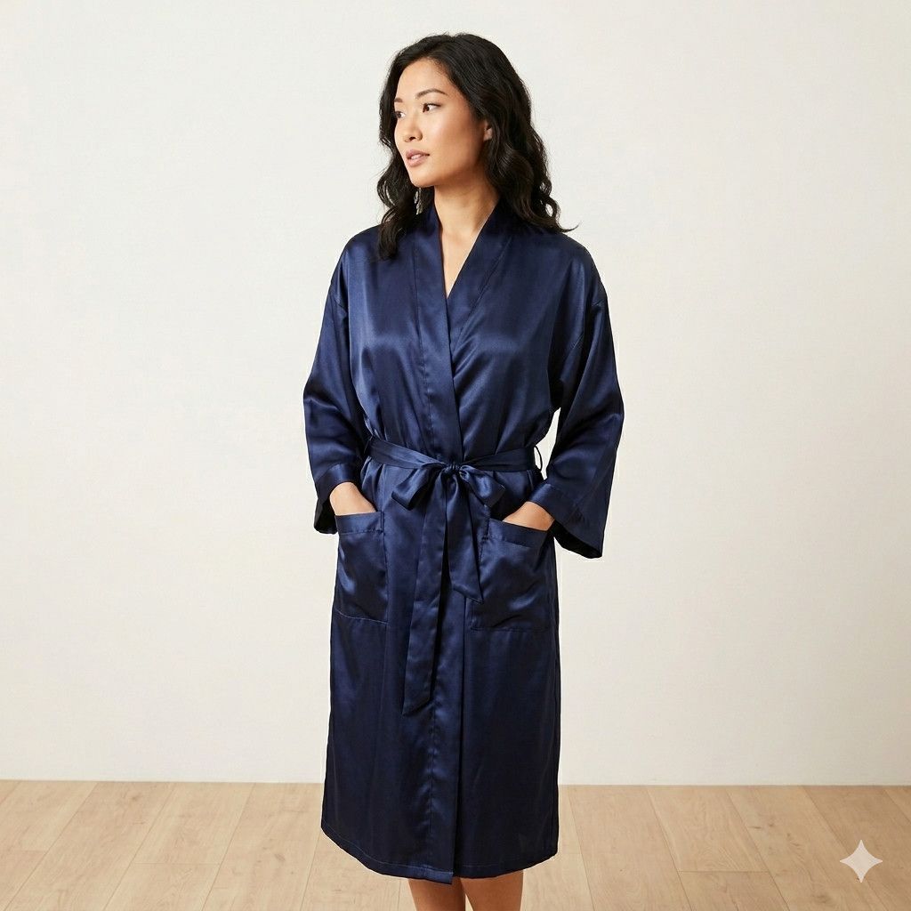 Other Courtney & Co. Size L Robe Navy Blue Satin Flower Floral Size L / US 10 / IT 46 - 4 Thumbnail