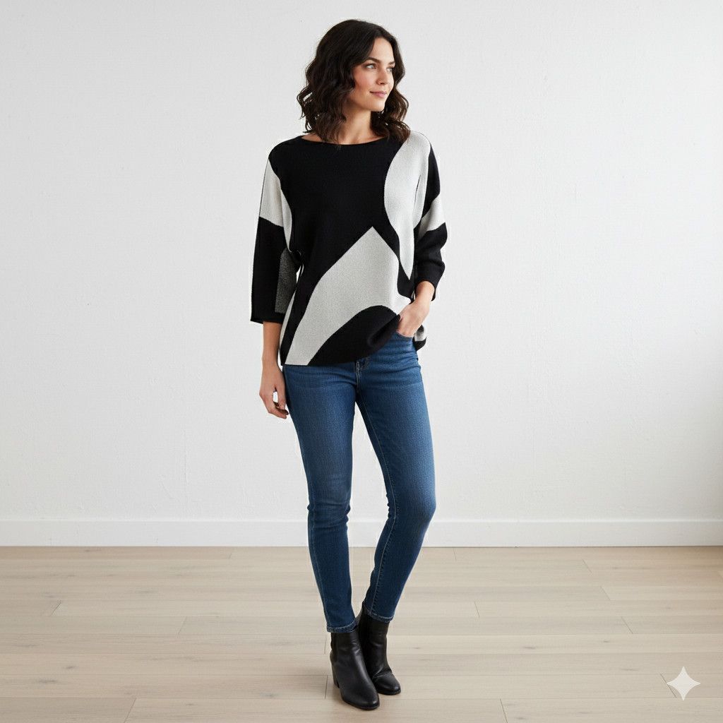 Other Sioni Size L Sweater Abstract Black White Heaveweight Size L / US 10 / IT 46 - 4 Thumbnail