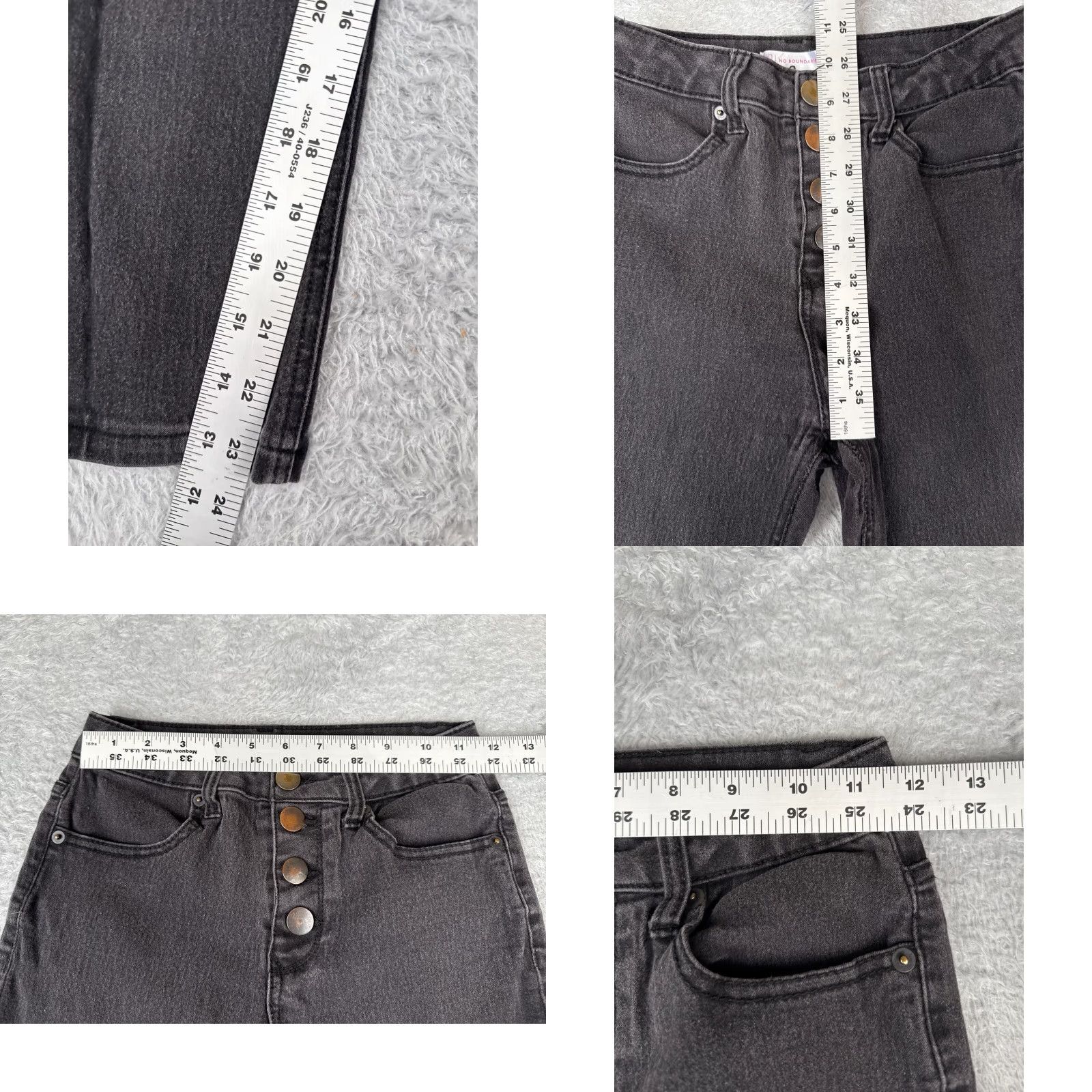 Vintage No Boundaries Jeans Women Junior 5 Black Denim Skinny Button Fly Mid Rise 23X24 Cotton Size 27" / US 4 / IT 40 - 8 Thumbnail