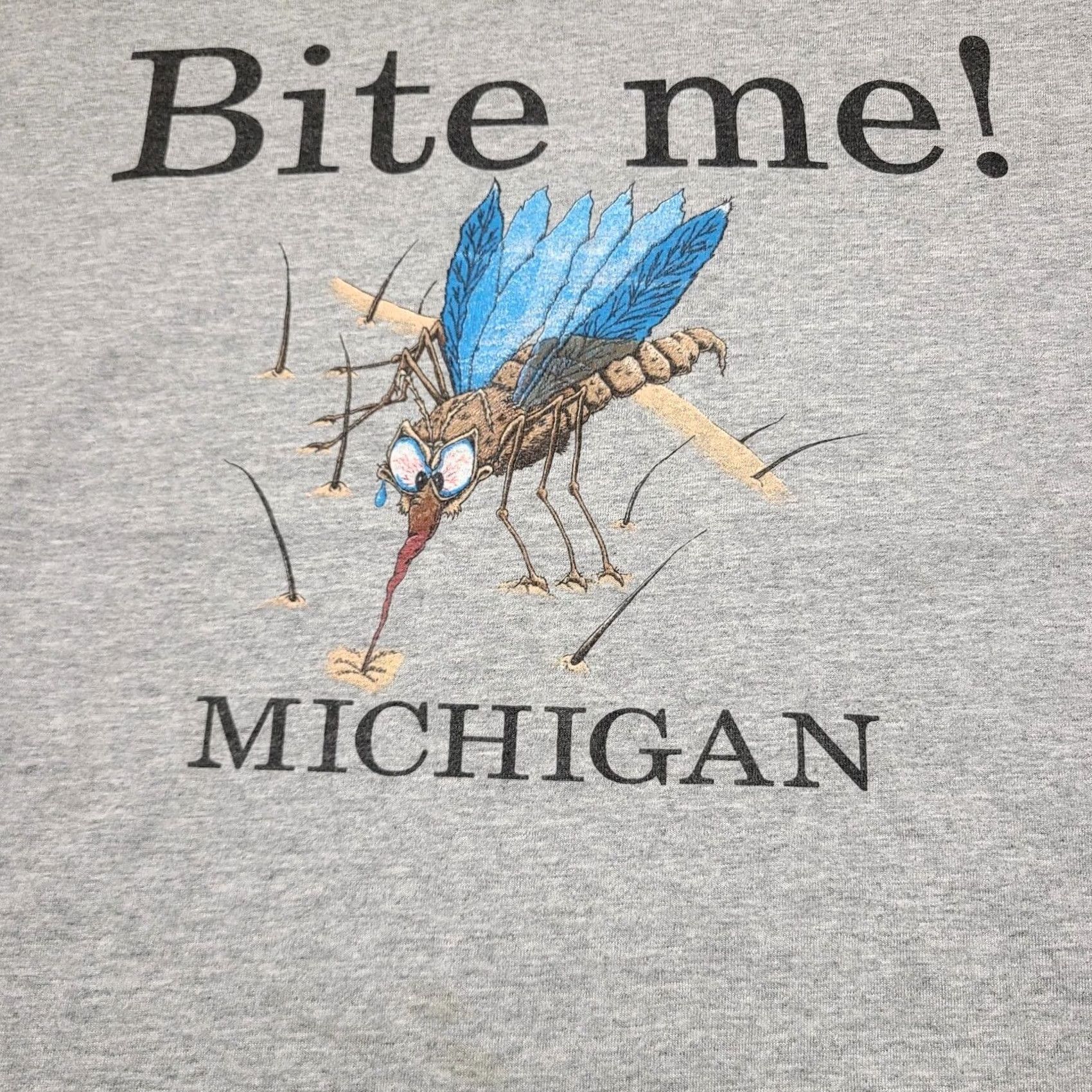 Fruit Of The Loom VINTAGE Mosquito Bite Me Michigan T-shirt Grey Nature Bug Vacation Men 2XL Mens Short Sleeve Crew Neck T-Shirt Regular Size 2XL Gray Size US XXL / EU 58 / 5 - 2 Thumbnail