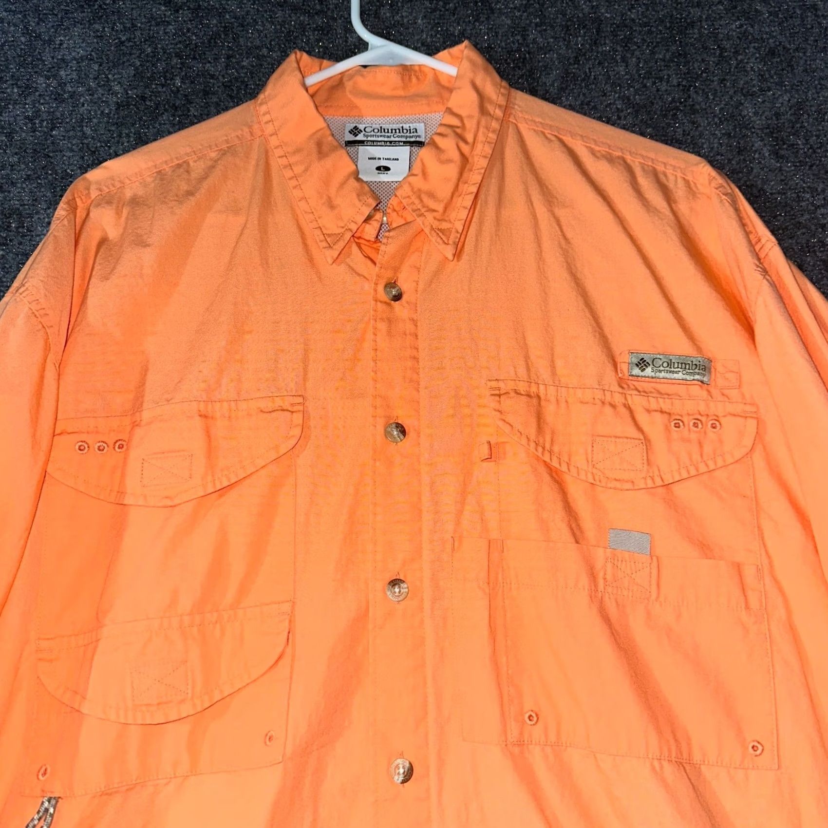 Vintage Columbia PFG Shirt Mens Large Orange Breathable Pockets Fishing Outdoor Vent Button Closure Size US L / EU 52-54 / 3 - 4 Thumbnail