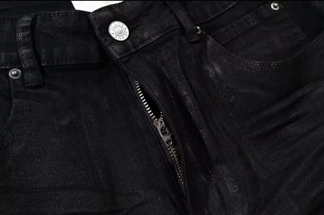 Denime × Japanese Brand Streetwear Black Glue Coated Boot Cut Size US 33 - 5 Thumbnail