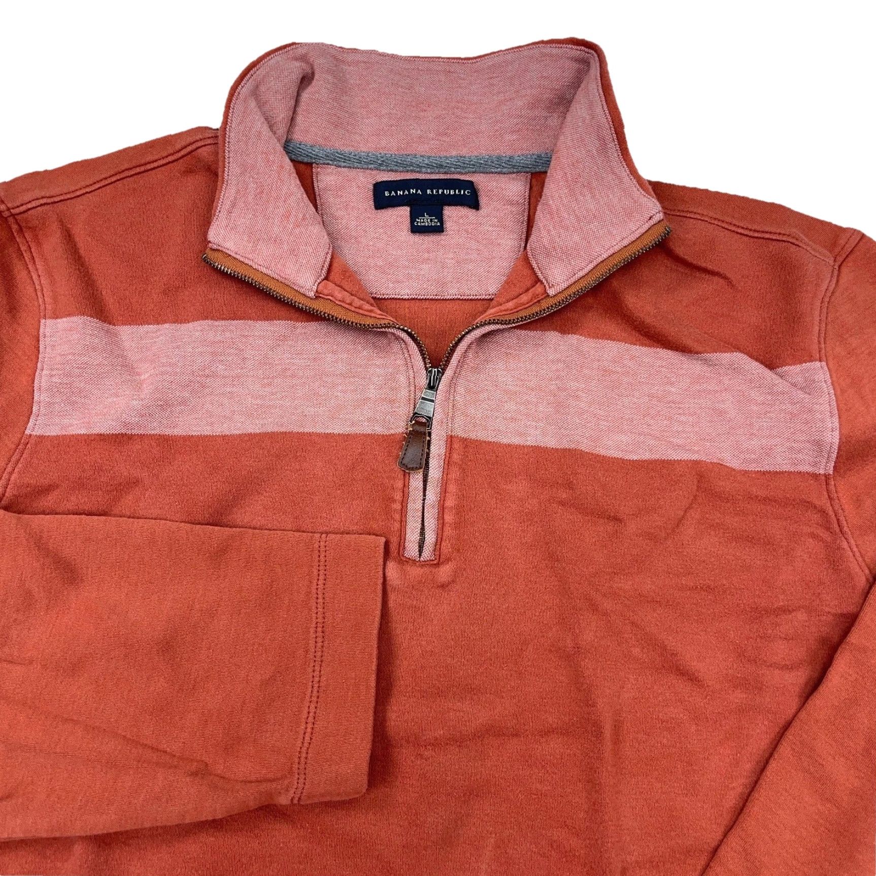 Banana Republic Banana Republic Sweater Men Large Orange Pullover 1/4 Zip Cotton Adult L Knit Striped Fall Winter Modern Preppy Mens Size US L / EU 52-54 / 3 - 2 Thumbnail