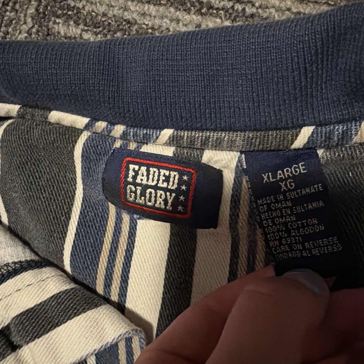 Faded Glory Multicolor Blue cream white long sleeve polo shirt Size US XL / EU 56 / 4 - 2 Thumbnail