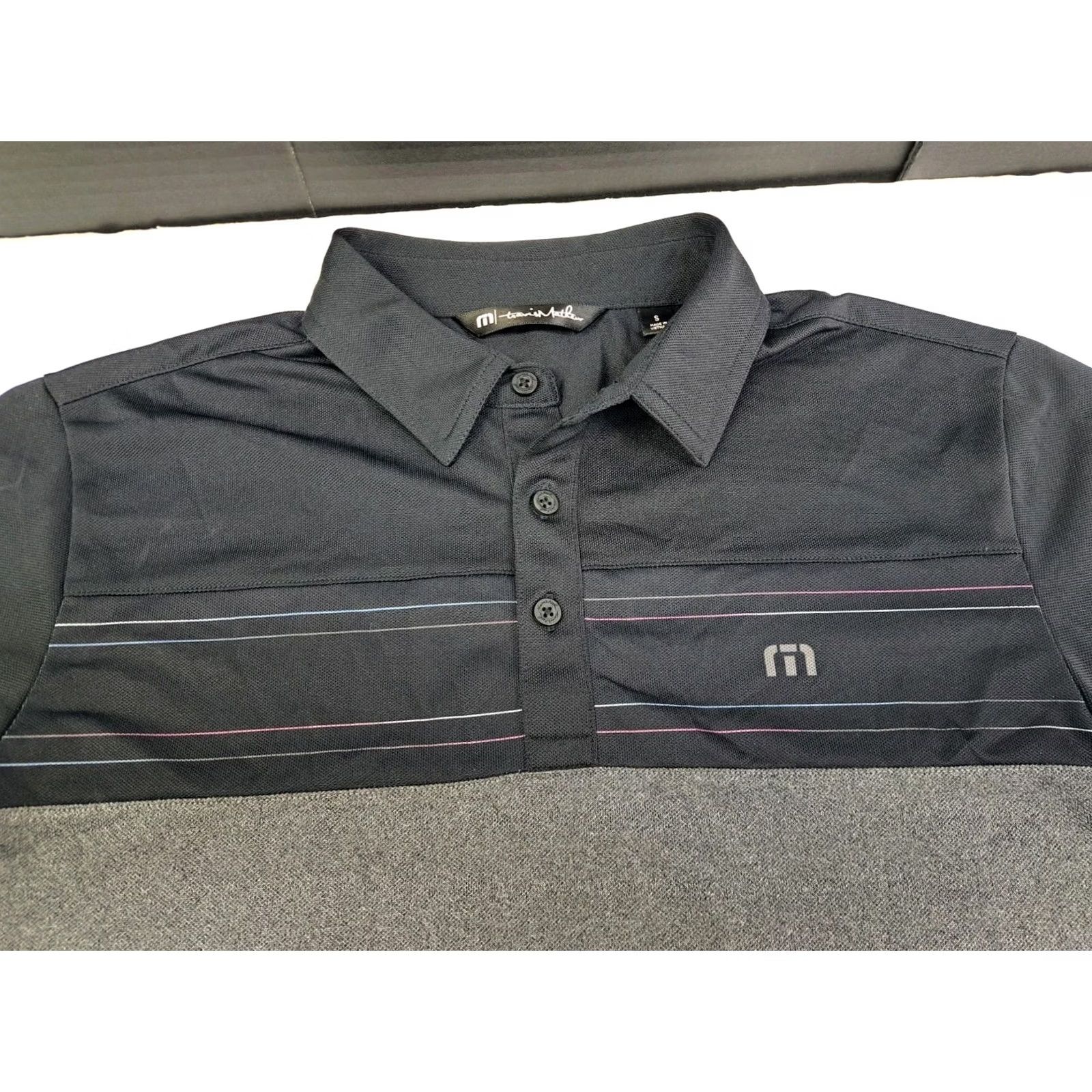 TravisMathew Travis Mathew Polo Mens Short Sleeve Black/Grey Multicolored Striped S #7082 Size US S / EU 44-46 / 1 - 2 Thumbnail