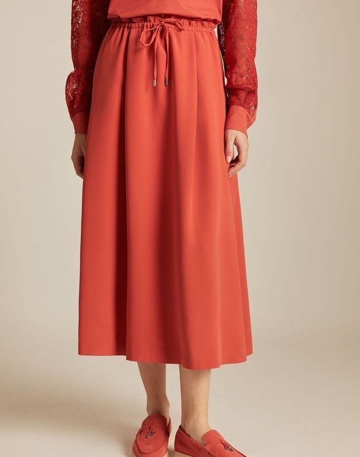 Loro Piana o1srvl11e0824 Lina Silk Midi Skirt in Red Size 26" / US 2 / IT 38 - 6 Thumbnail