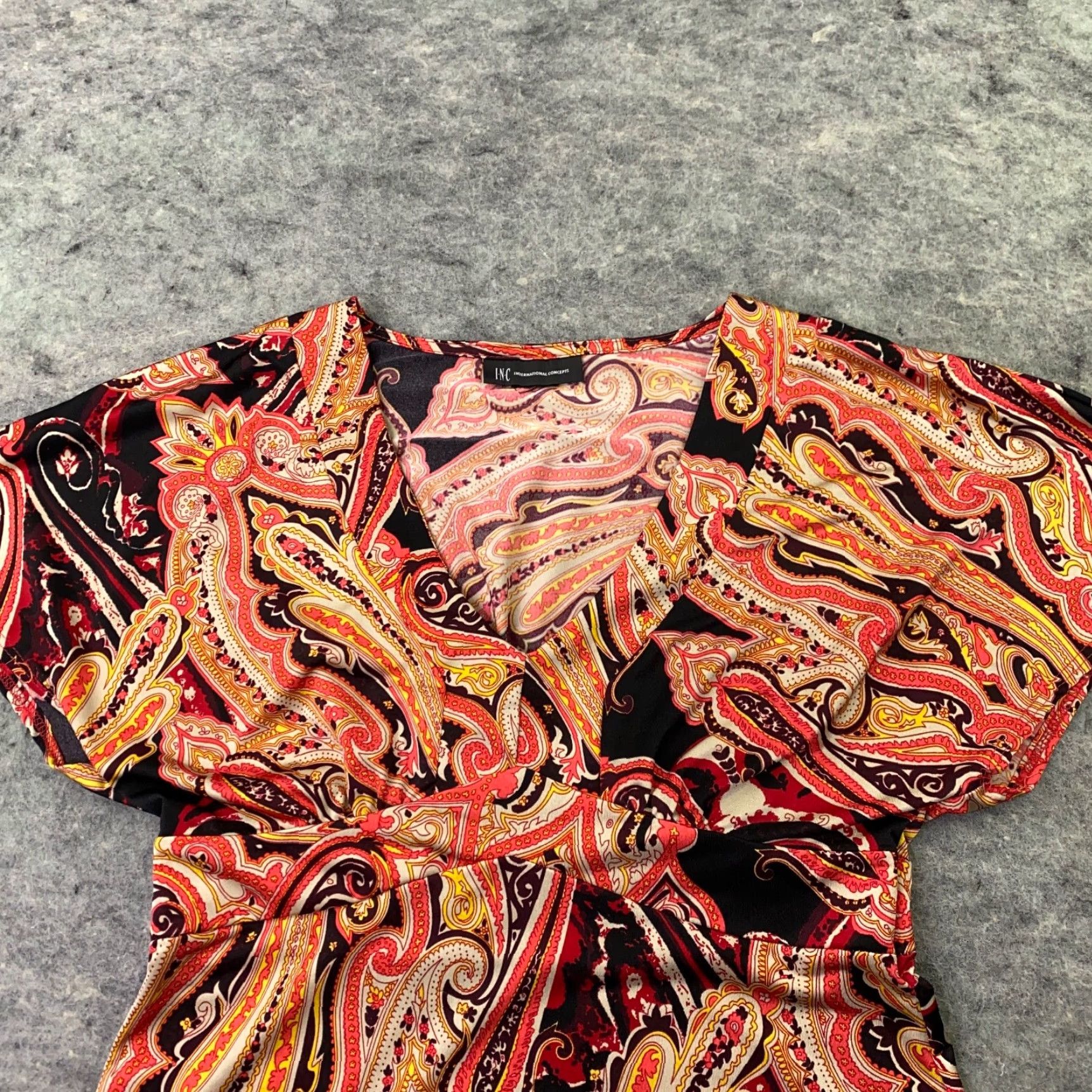 Vintage International Concepts Womens Shirt Top XS Orange V Neck Paisley Flowy Size XS / US 0-2 / IT 36-38 - 2 Thumbnail