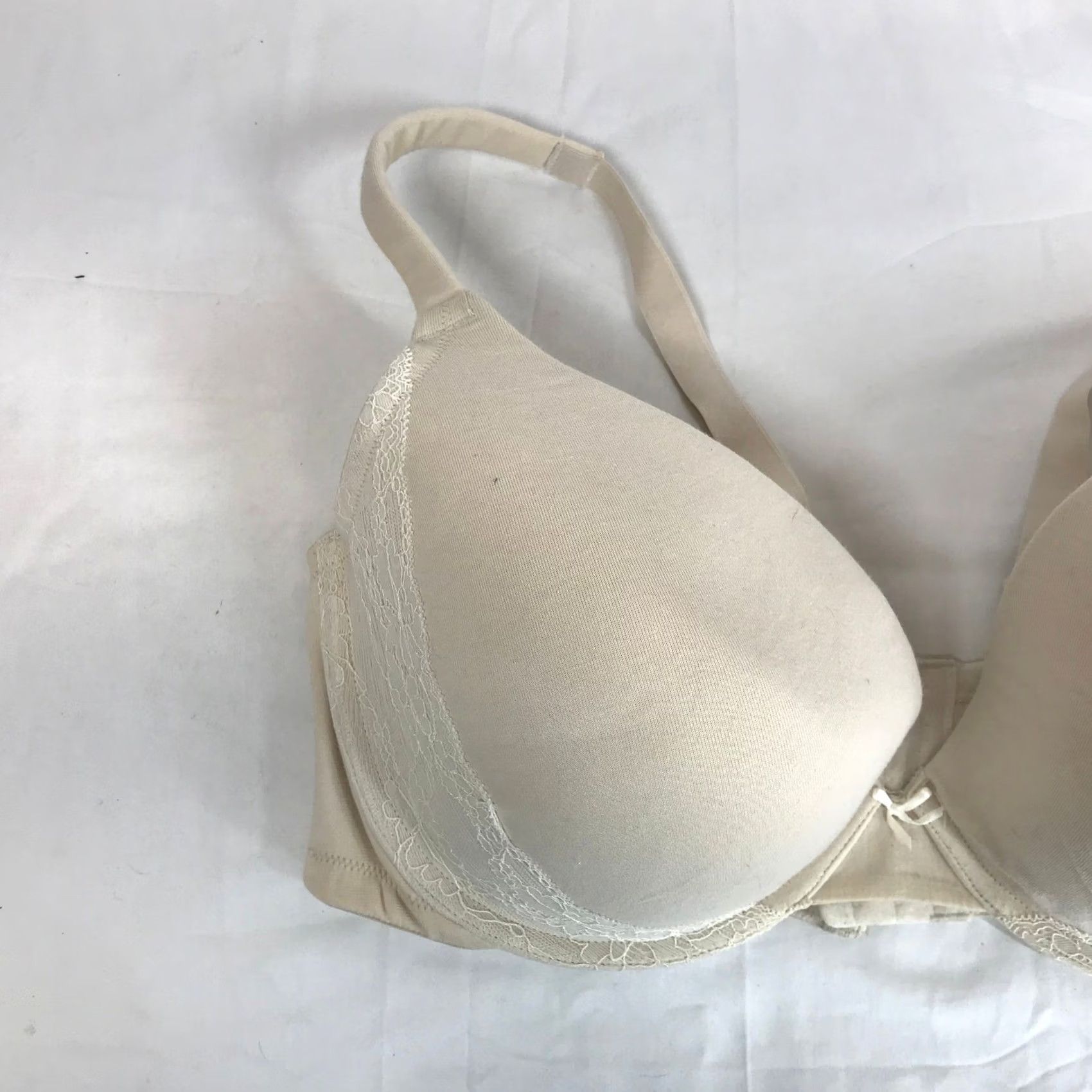 Vintage Cacique Beige Cotton Lace Trim Underwire Boost Plunge Bra 42DDD Women Size ONE SIZE - 2 Thumbnail