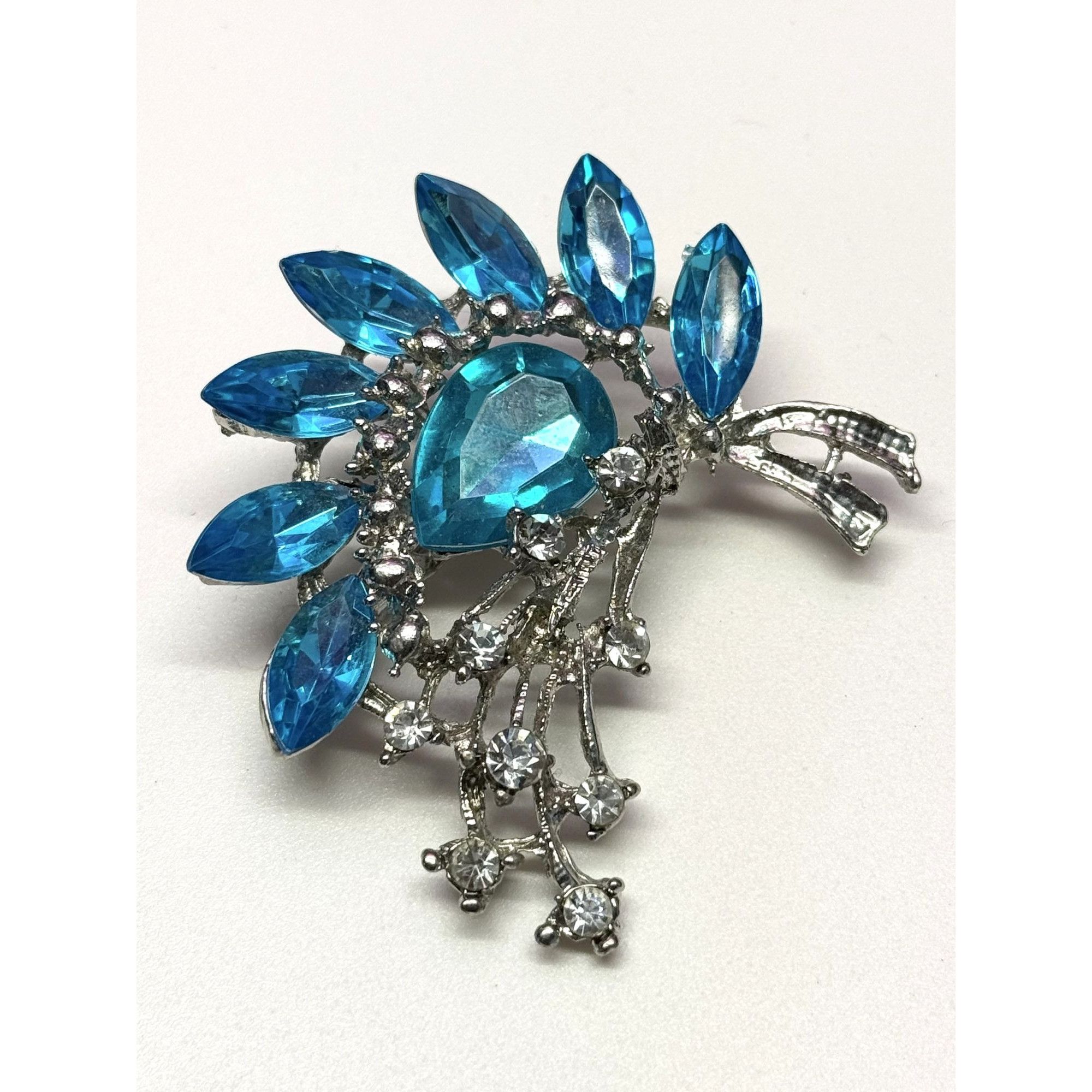 Vintage Vintage blue rhinestone brooch pin Size ONE SIZE - 1 Thumbnail