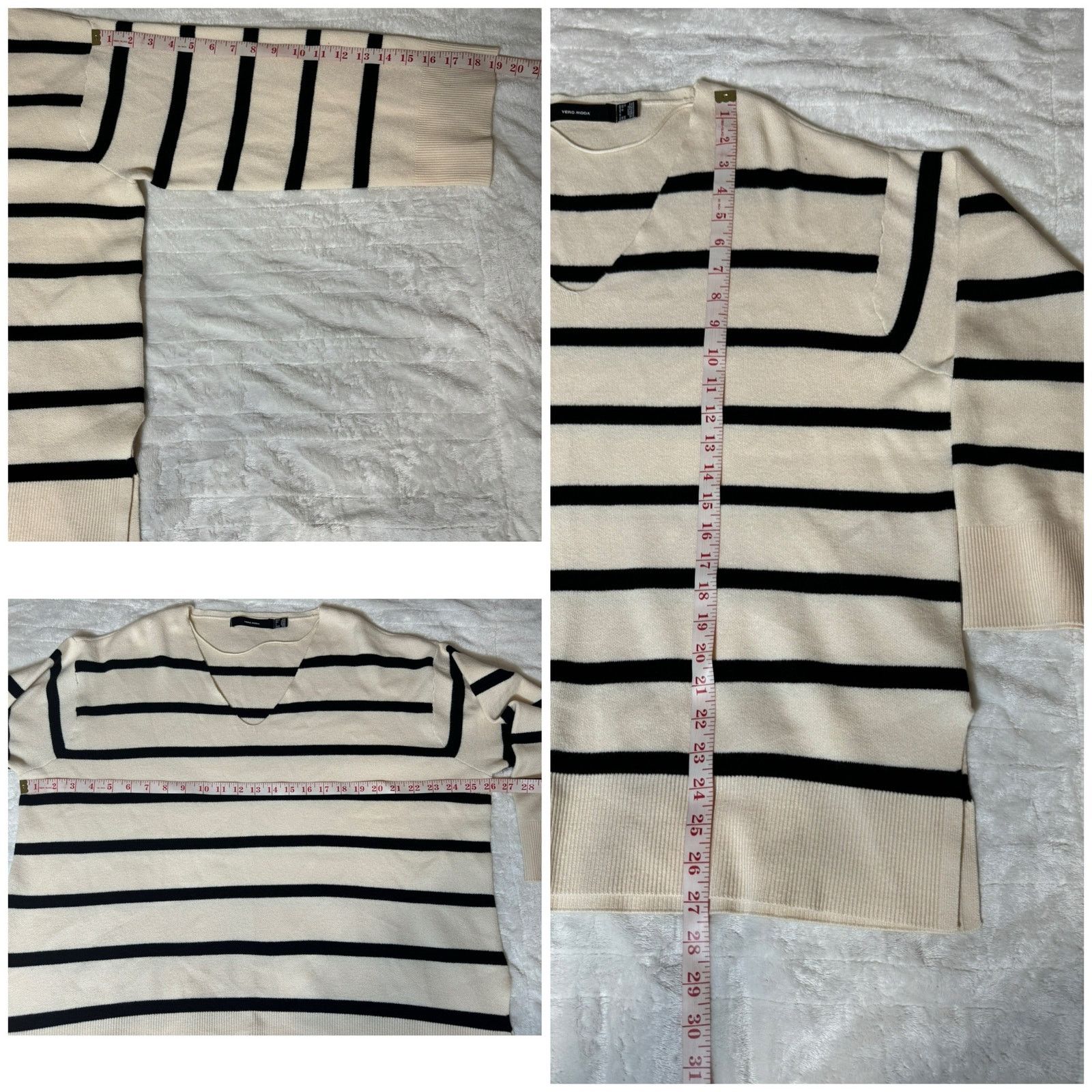 Unknown London Vero Moda Curve Striped Sweater in Ecru Women’s Size L USED Size XL / US 12-14 / IT 48-50 - 8 Thumbnail